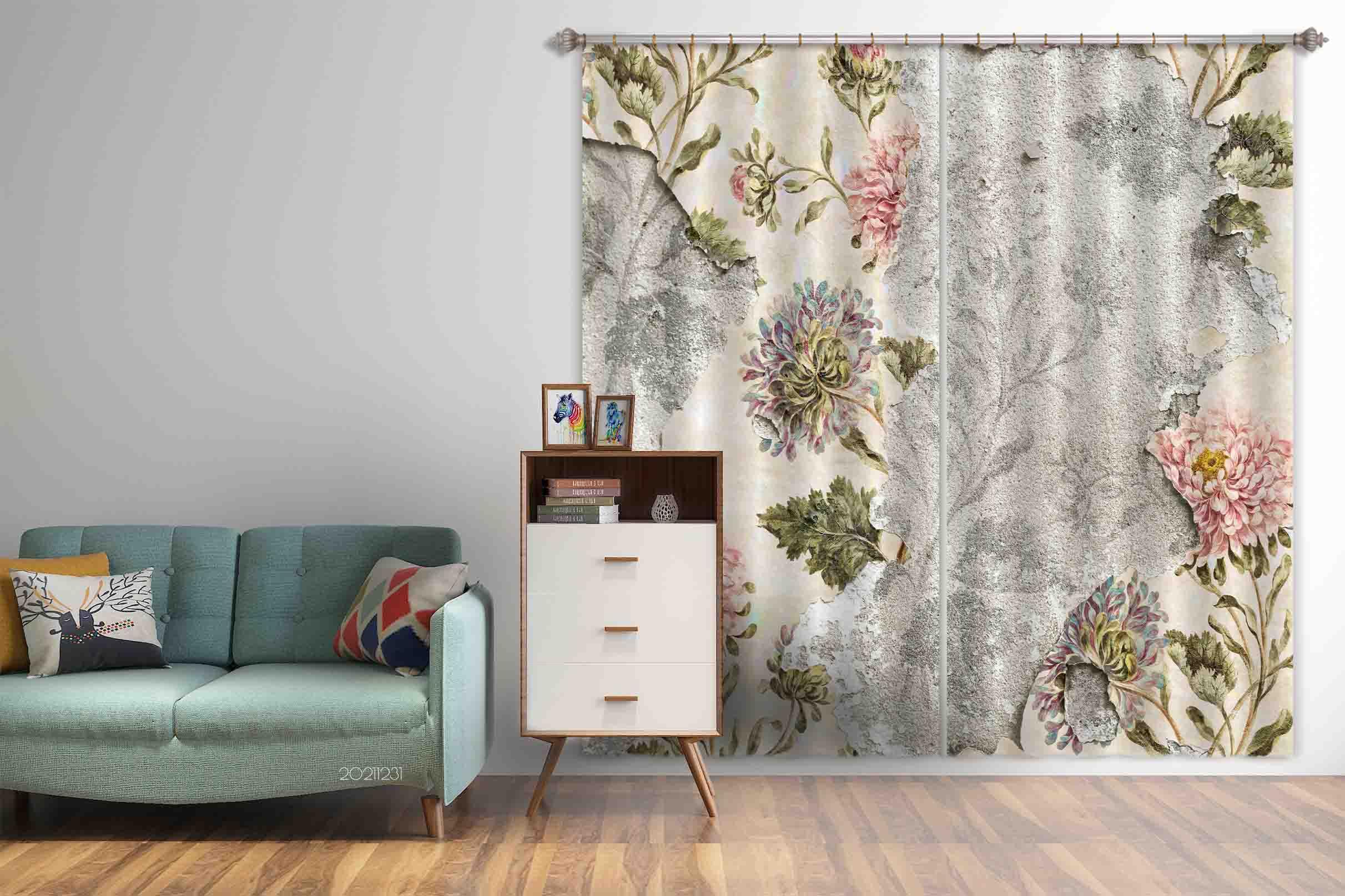 3D Vintage Floral Pattern Curtains and Drapes GD 52- Jess Art Decoration