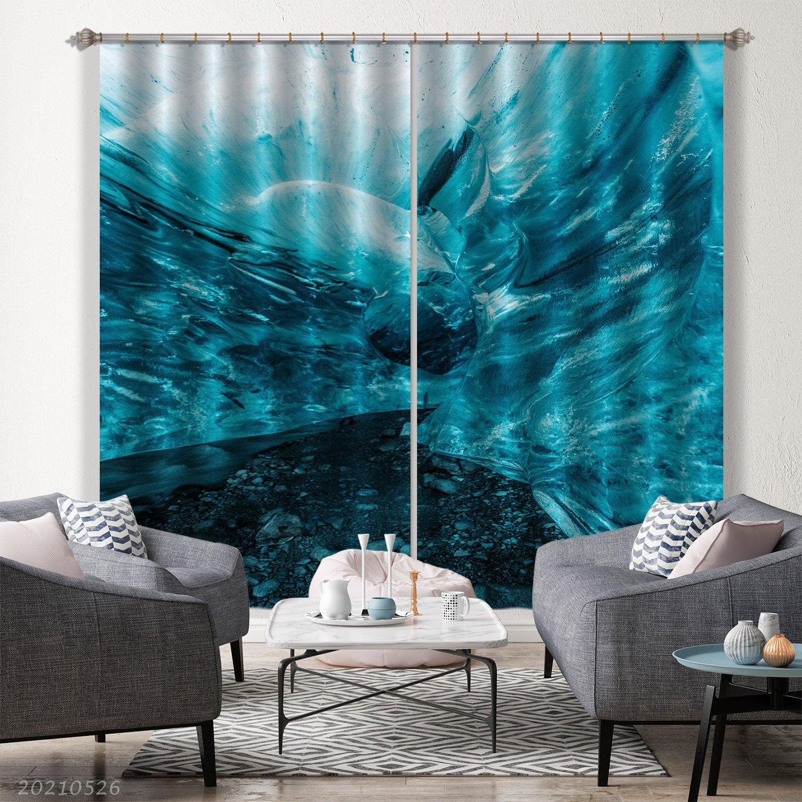 3D Abstract Blue Undersea Scene Curtains and Drapes GD 244- Jess Art Decoration