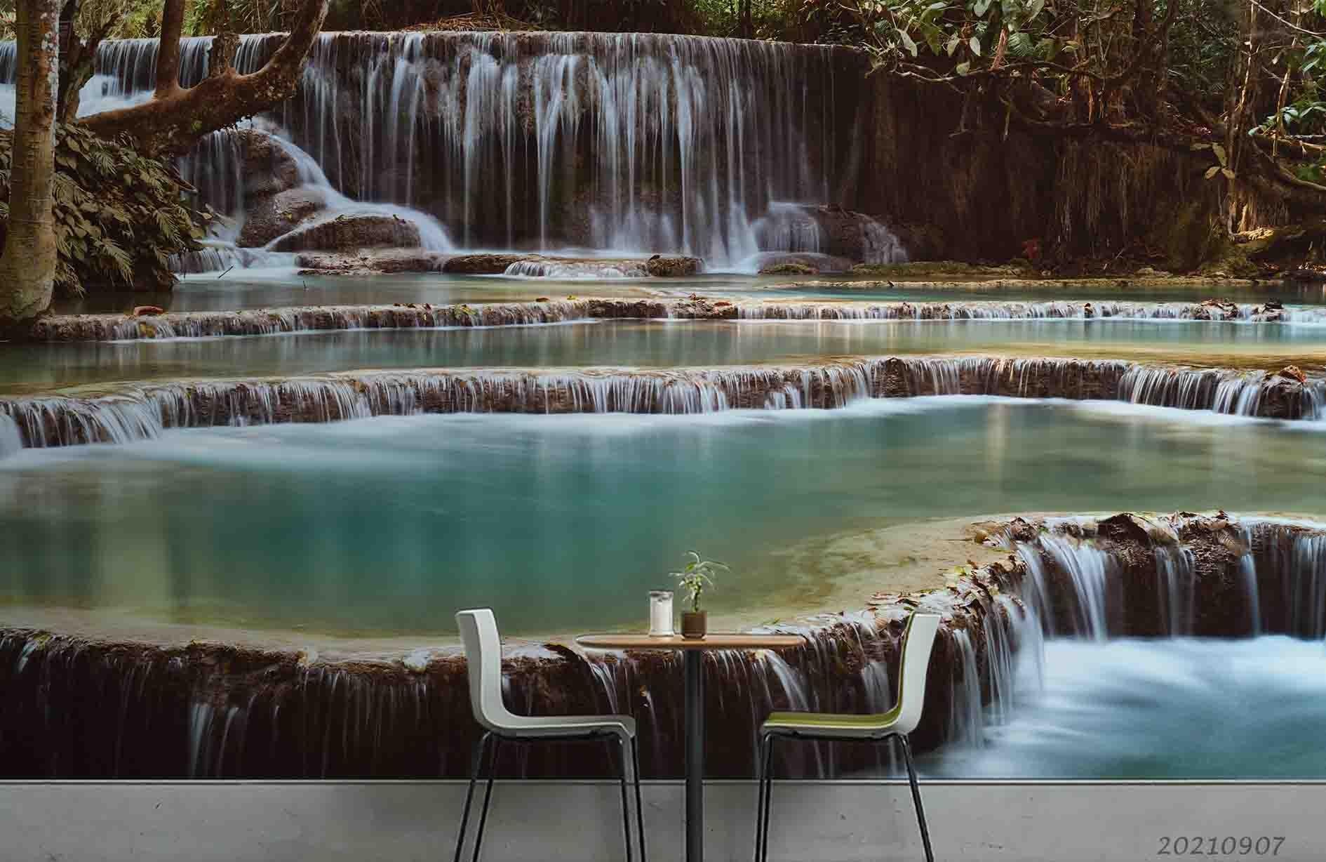 3D Forest Waterfall Nature Landscape Wall Mural Wallpaper LQH 237- Jess Art Decoration