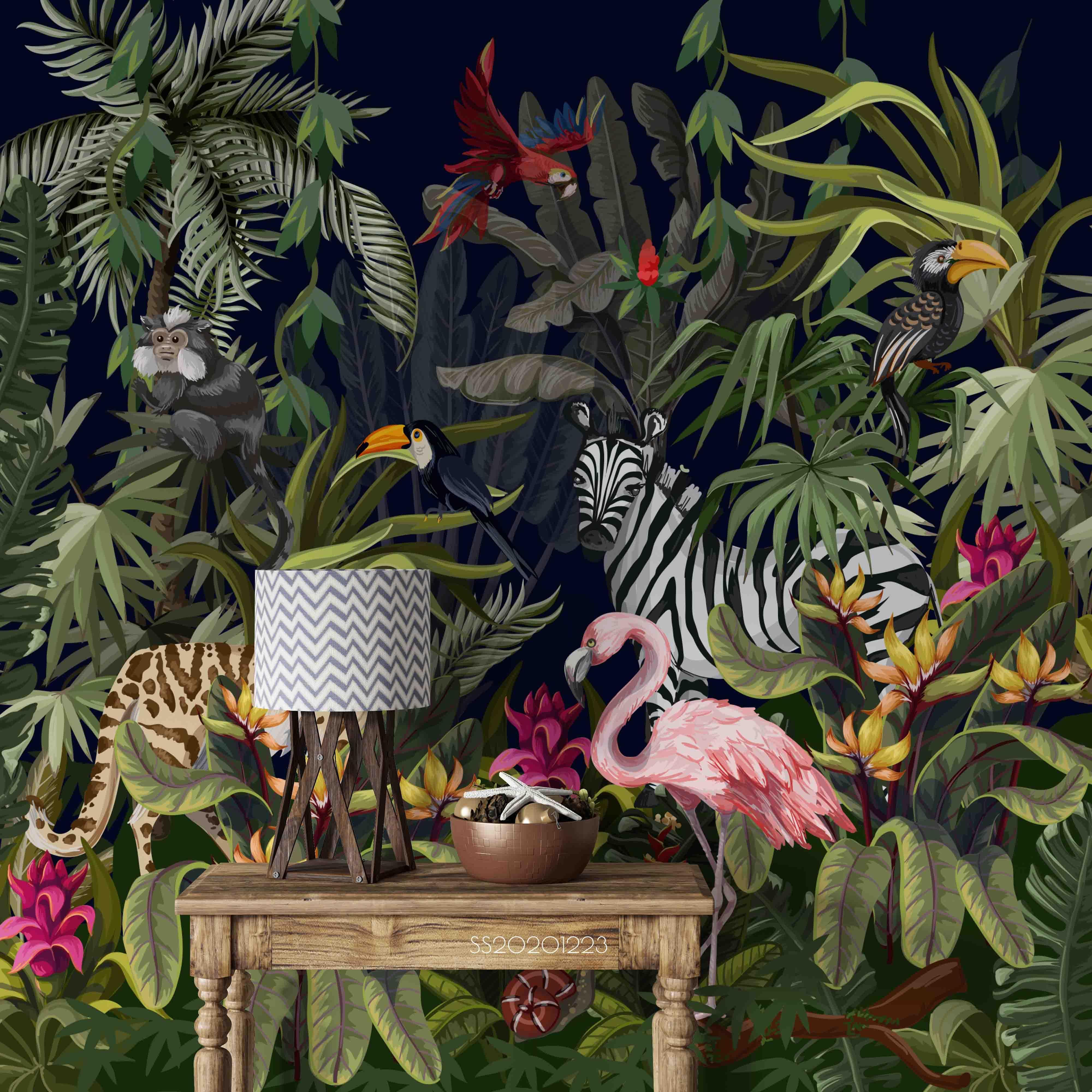 3D Tropical Jungle Animal Wallpaper LQH 159- Jess Art Decoration