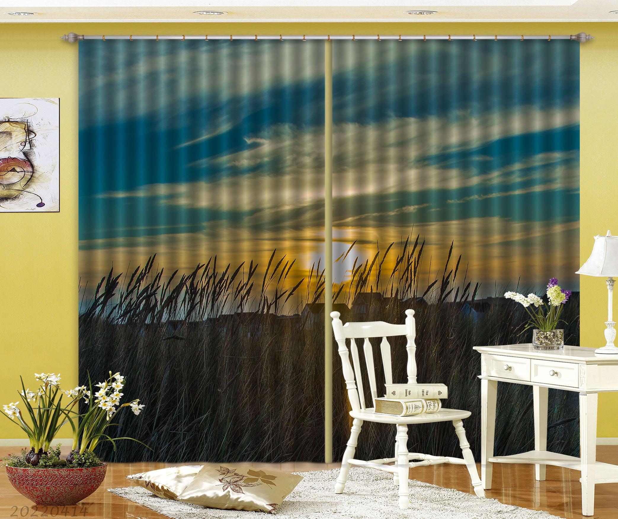 3D Landscape Nature Grass Wilderness Sunset Curtains and Drapes GD 4124- Jess Art Decoration
