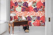 3D Cartoon Tiger Red Background  Wall Mural Wallpaper 107- Jess Art Decoration