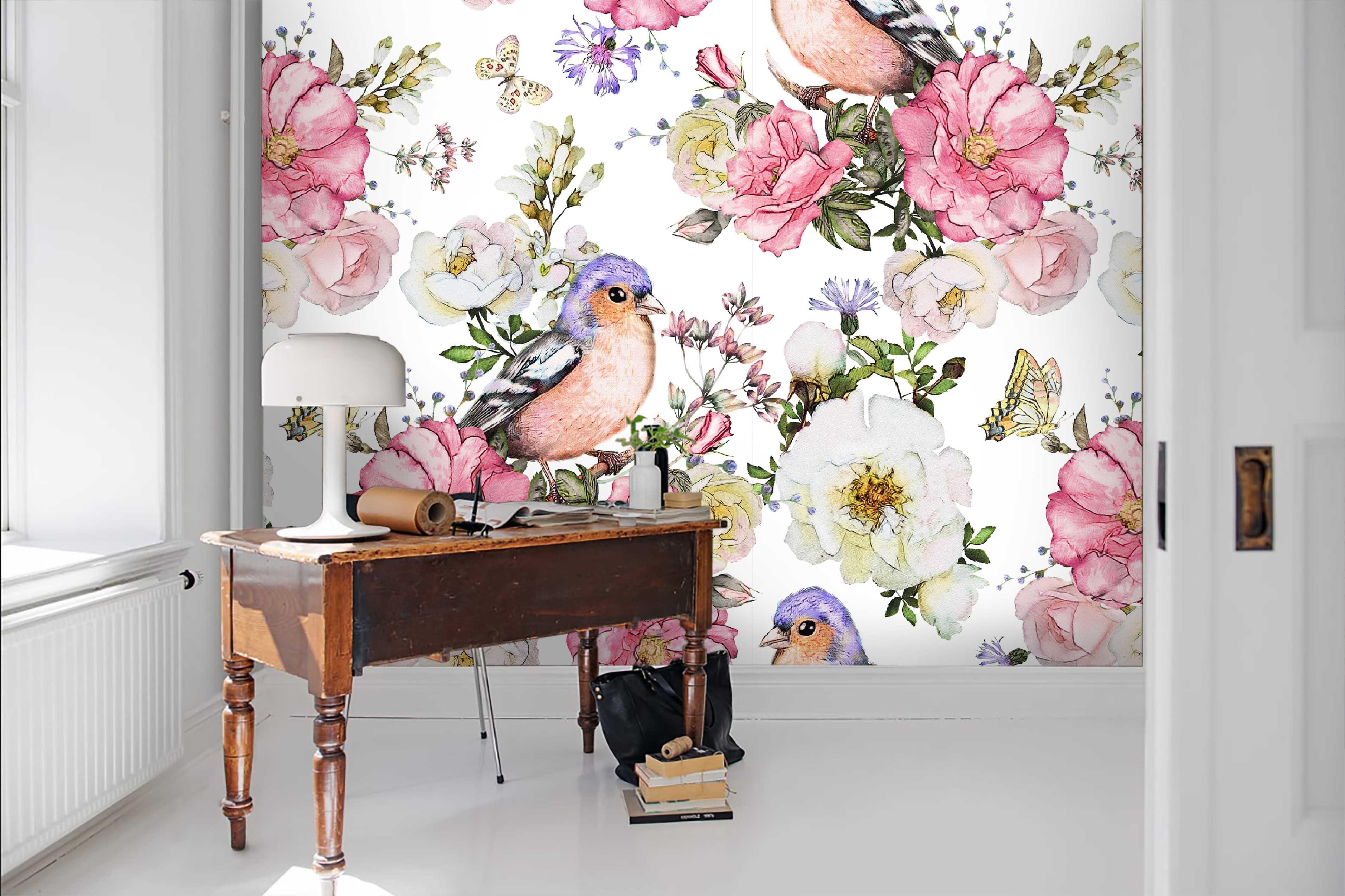 3D Colorful Flowers Birds Background Wall Mural Wallpaper 47- Jess Art Decoration