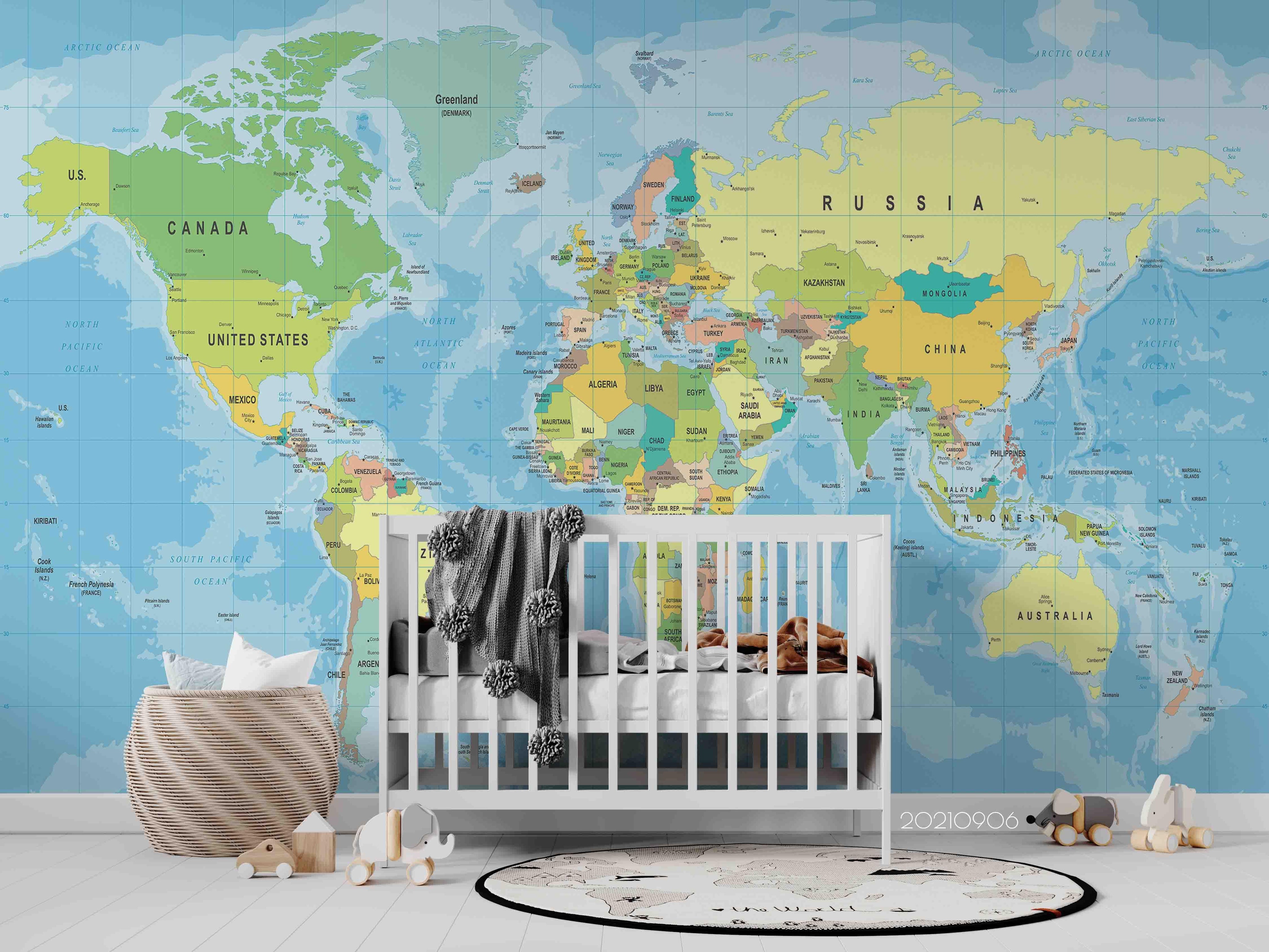 3D Blue World Map Wall Mural Wallpaper LQH 552- Jess Art Decoration