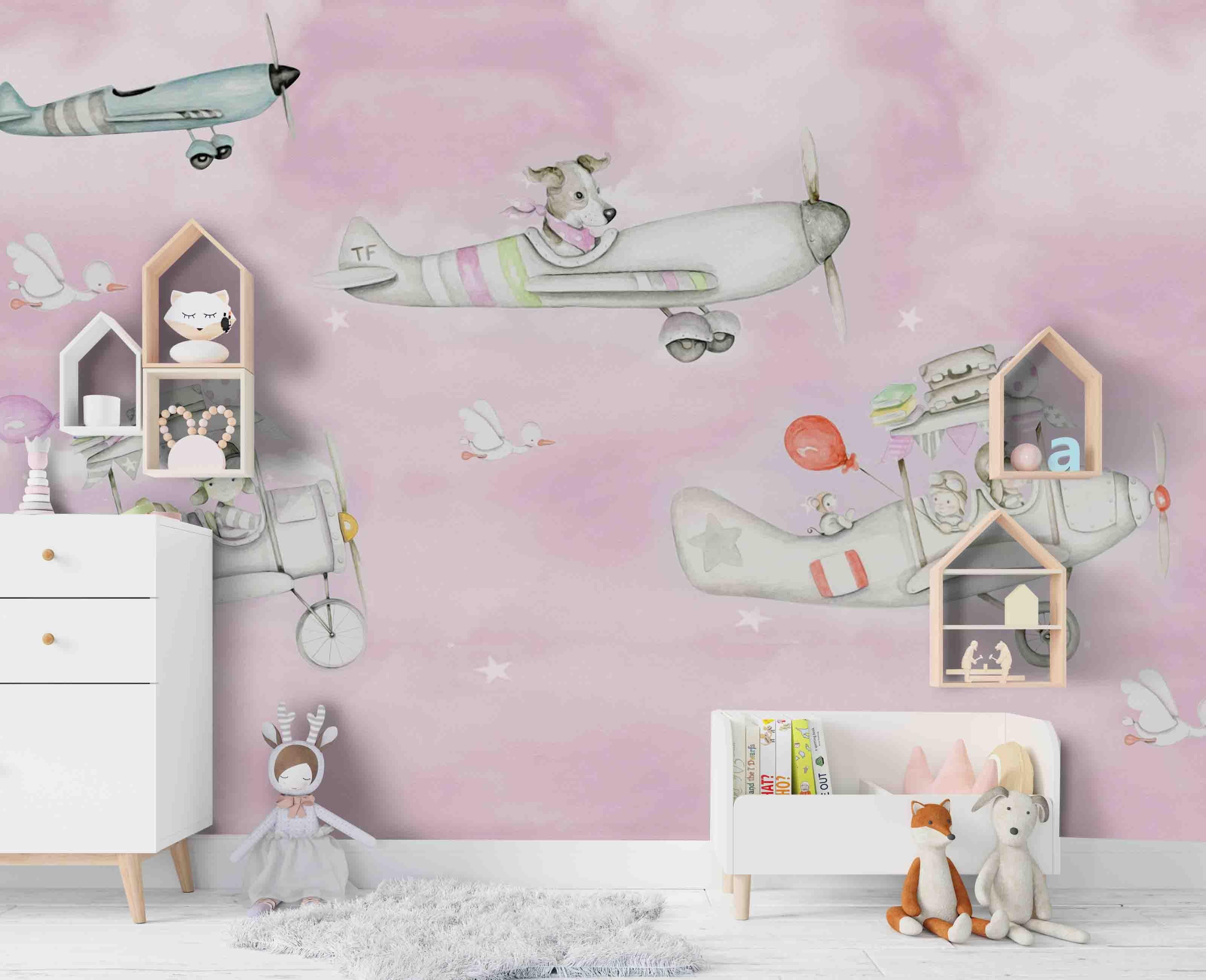 3D aircraft dog rabbit bird wall mural wallpaper 44- Jess Art Decoration