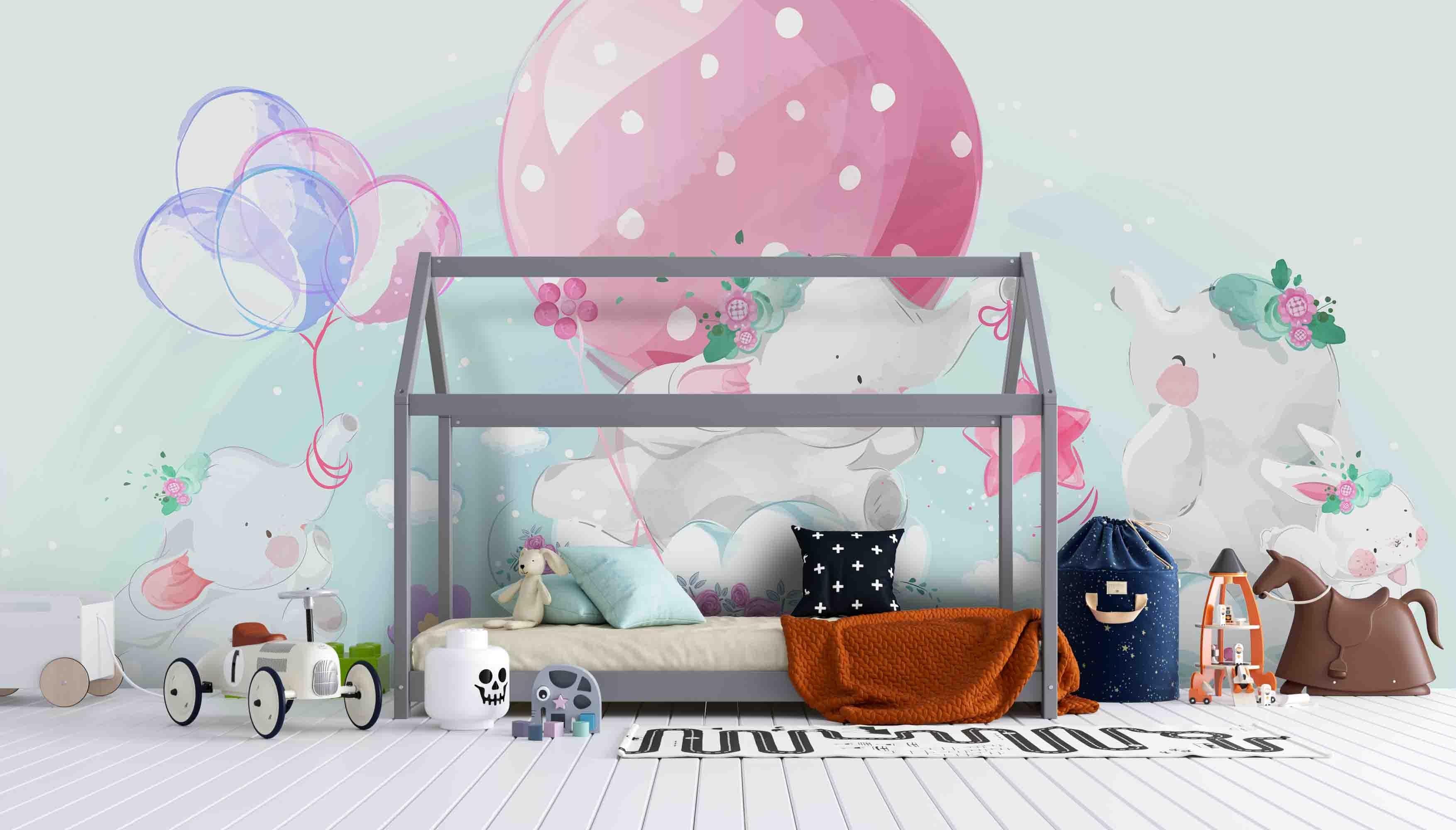 3D Floral Balloon Elephant  Wall Mural Wallpaper LXL 21- Jess Art Decoration