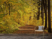 3D Forest Green Golden Leaf Path Wall Mural Wallpaper GD 2376- Jess Art Decoration
