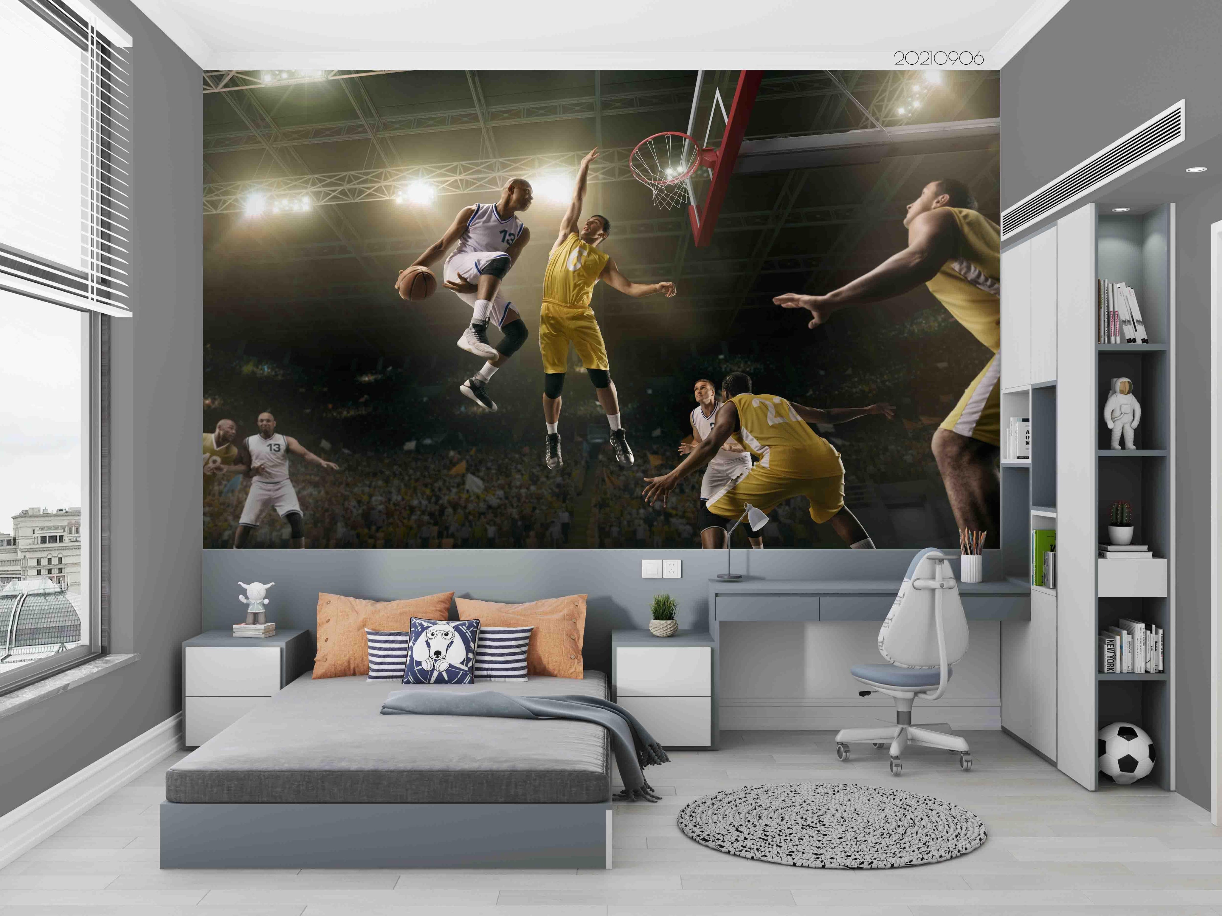 Basketball Game Basketball Wallpaper basketball wall mural for bedroom, gym or sports room - view 2