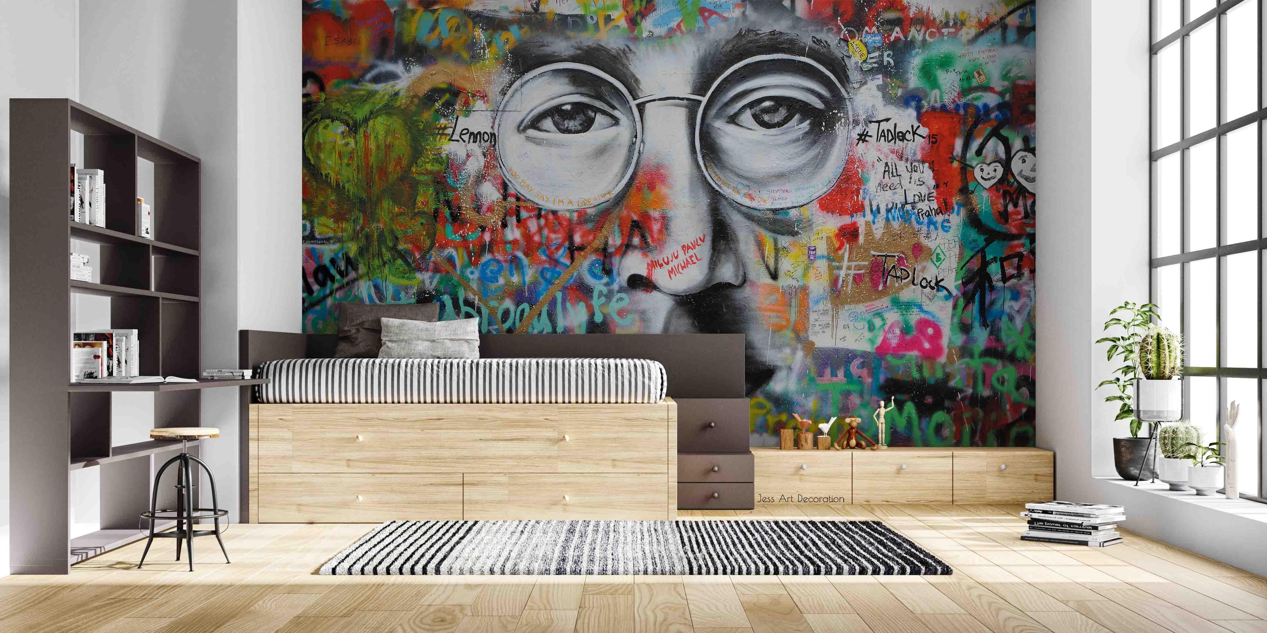 3D Graffiti Male Face Glasses Letter Heart Wall Mural Wallpaper GD 2832- Jess Art Decoration