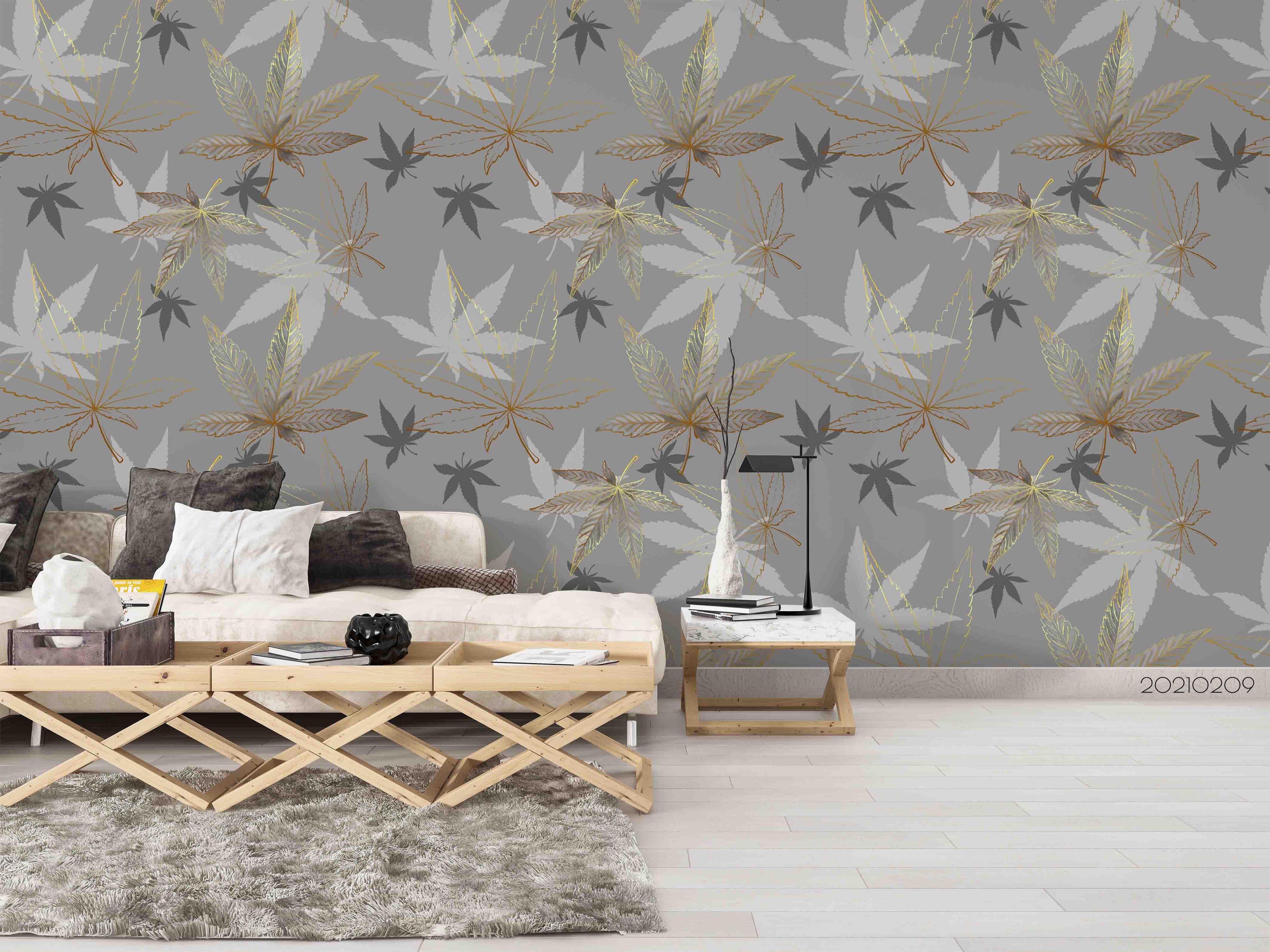 3D Hand Drawn Gray Maple Leaf Wall Mural Wallpaper LQH 55- Jess Art Decoration