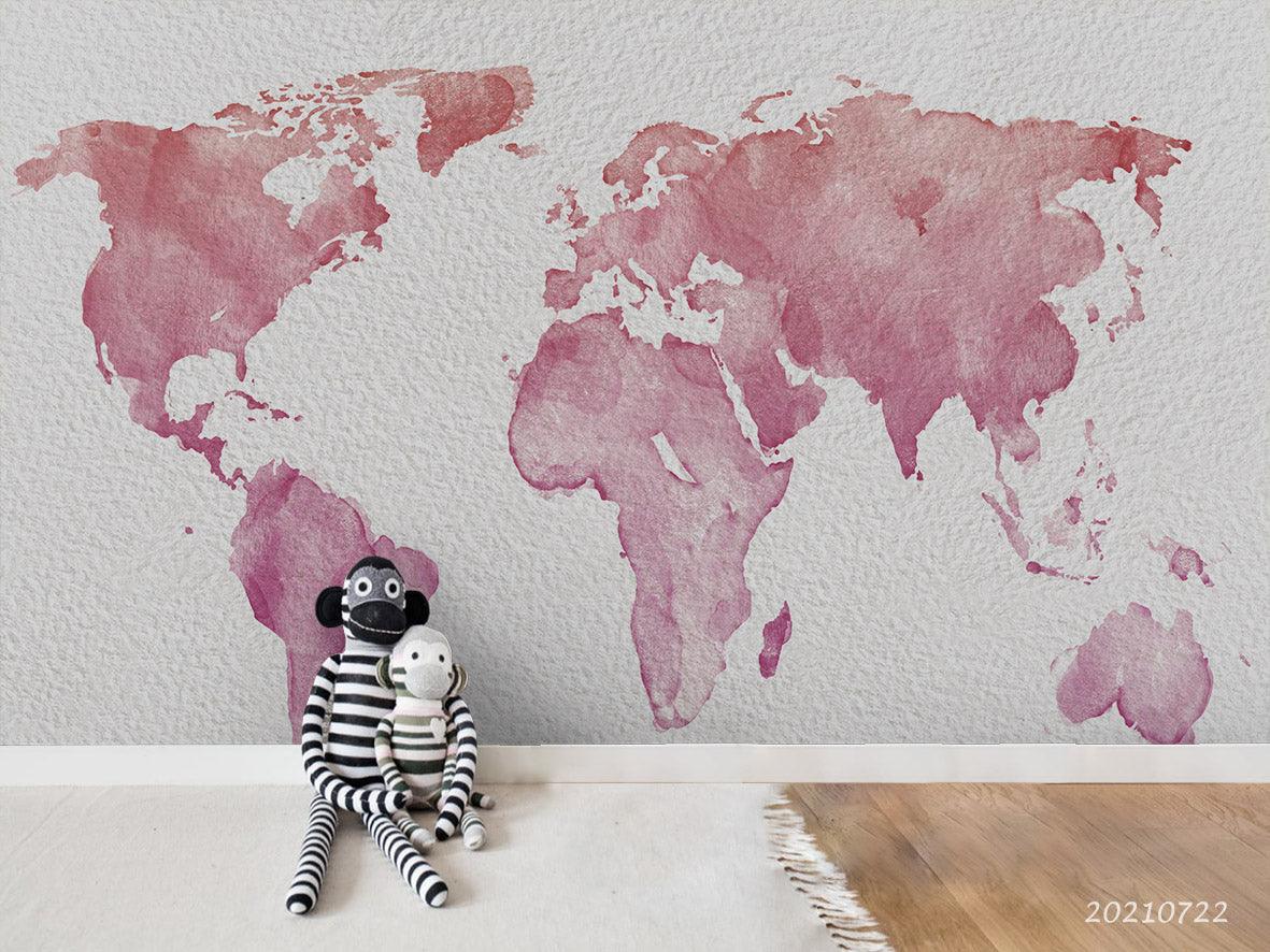 3D Pink World Map Wall Mural Wallpaper LQH 351- Jess Art Decoration