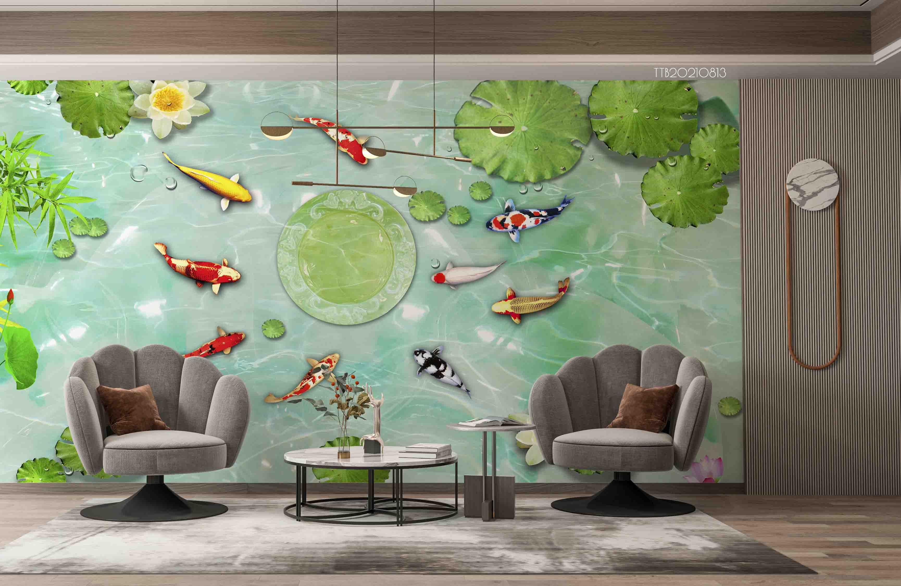 3D Pond Lotus Goldfish Wall Mural WallpaperSWW5145- Jess Art Decoration