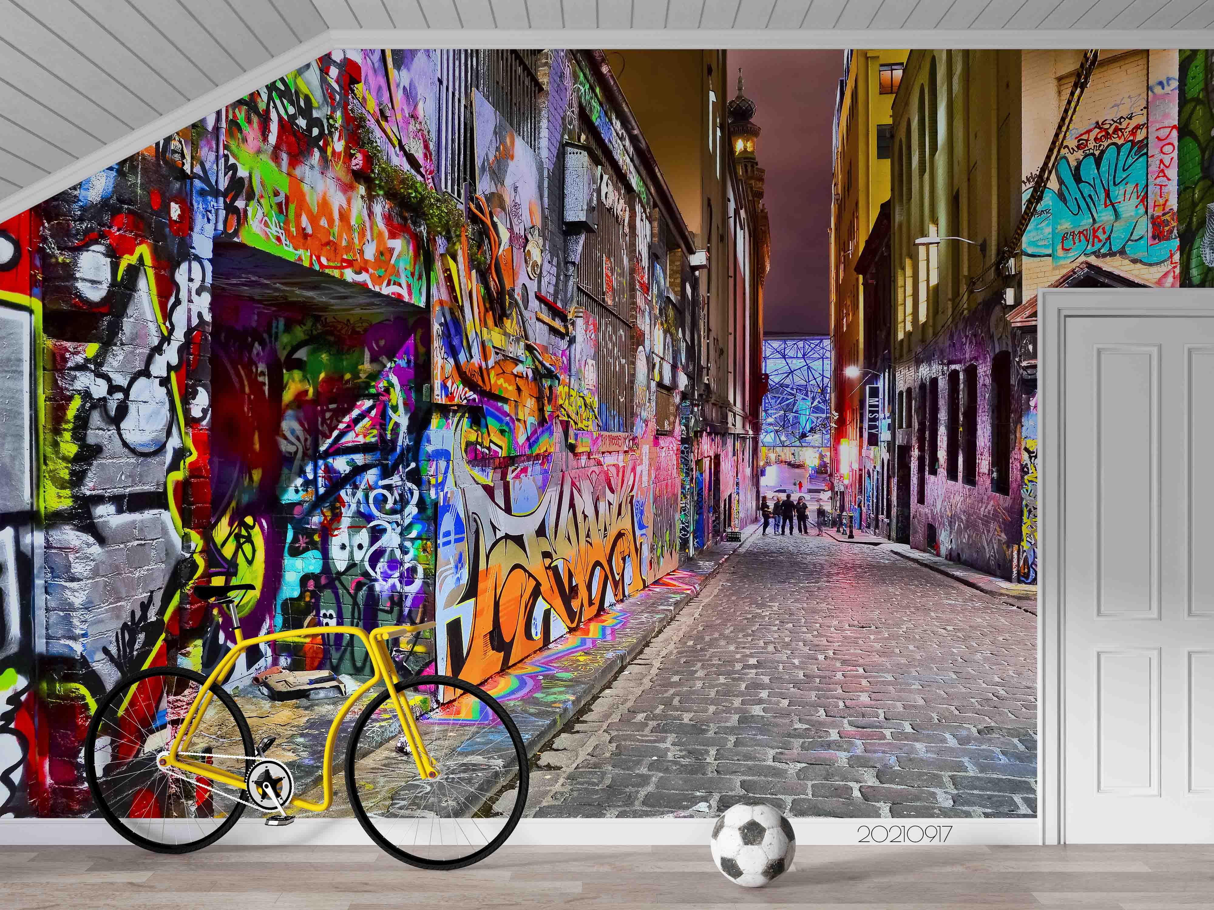 3D Colored Street Graffiti Wall Mural Wallpaper LQH 94- Jess Art Decoration