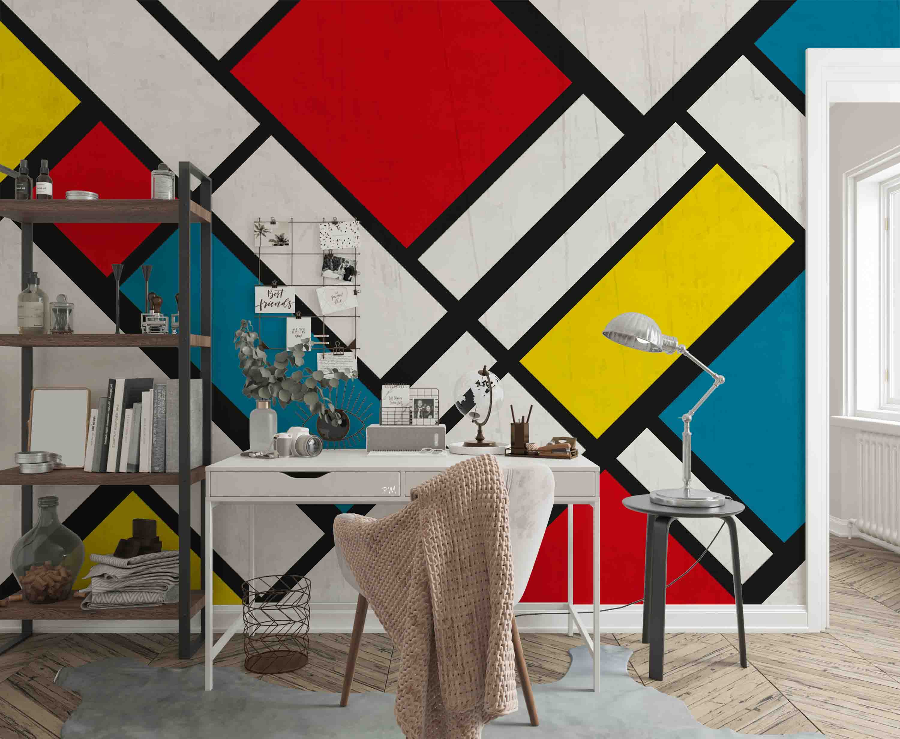3D Vintage Background Mondrian Style Red Yellow Blue Wall Mural Wallpaper GD 1172- Jess Art Decoration