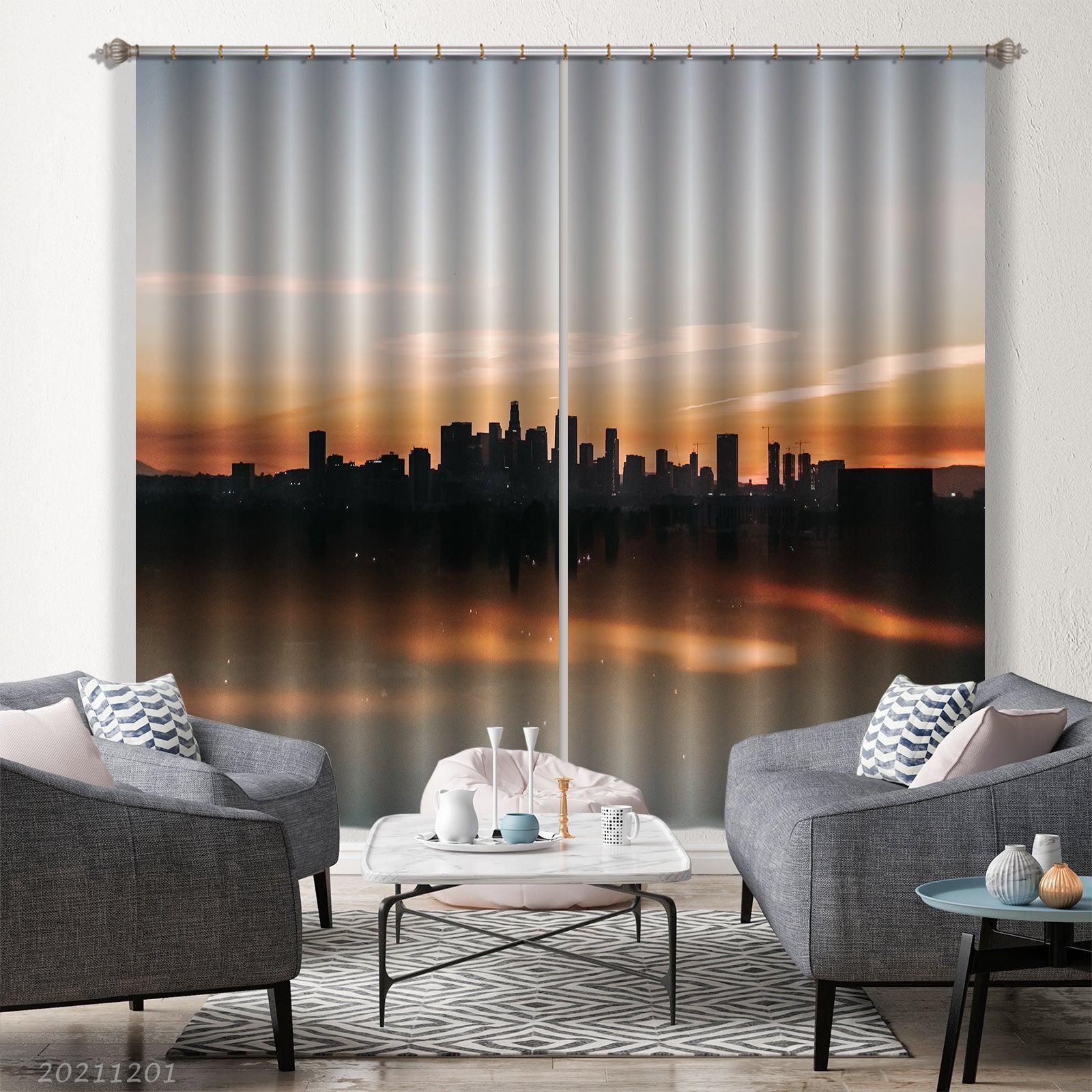 3D Abstract Building City Sunset Curtains and Drapes LLL 234- Jess Art Decoration