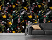 3D Vintage Watercolor Plants Leaves Flowers Black Background Wall Mural Wallpaper GD 3597- Jess Art Decoration
