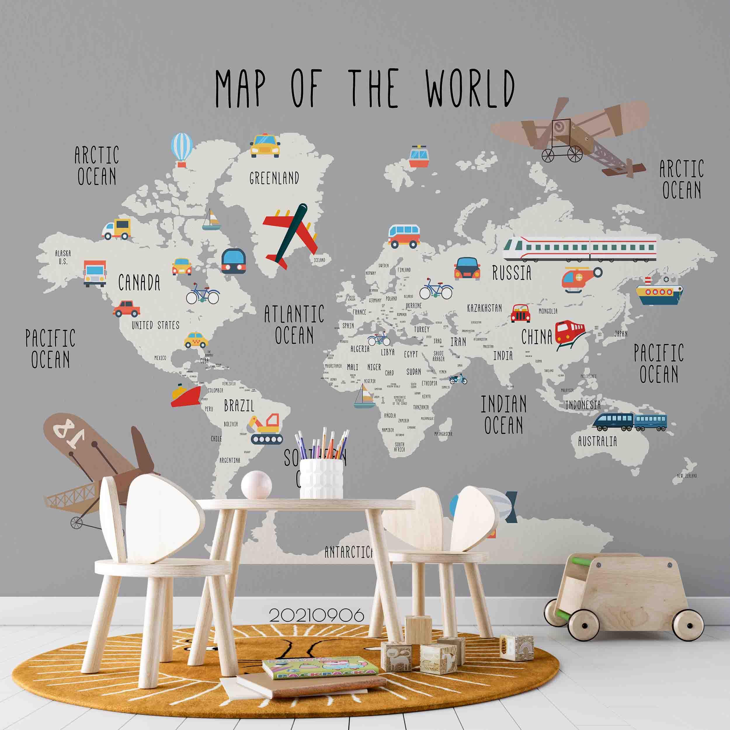3D Cartoon World Map Airplane Wall Mural Wallpaper LQH 510- Jess Art Decoration
