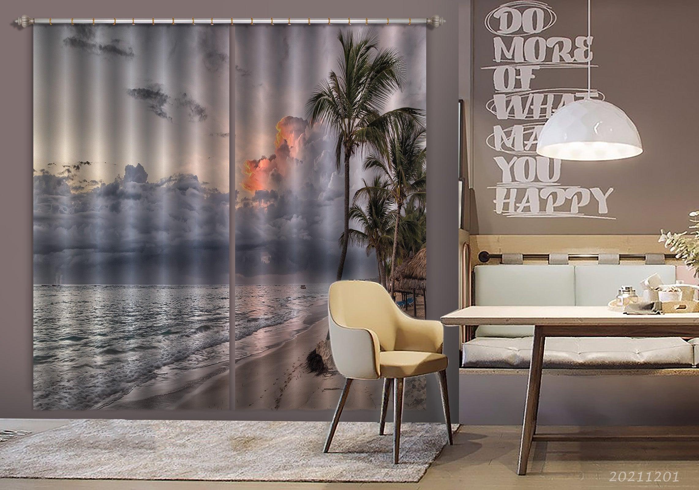 3D Beach Sea Spray Sky Blue Landscape Tropical Plant Curtains and Drapes LLL 281- Jess Art Decoration