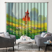 3D Woman Flower Field Red Castle Painting Curtains and Drapes GD 4603- Jess Art Decoration