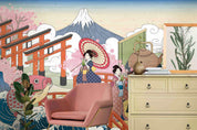 3D Japanese Sakura Travel Japanese sakura travel illustration wall mural wallpaper for bedroom - view 4