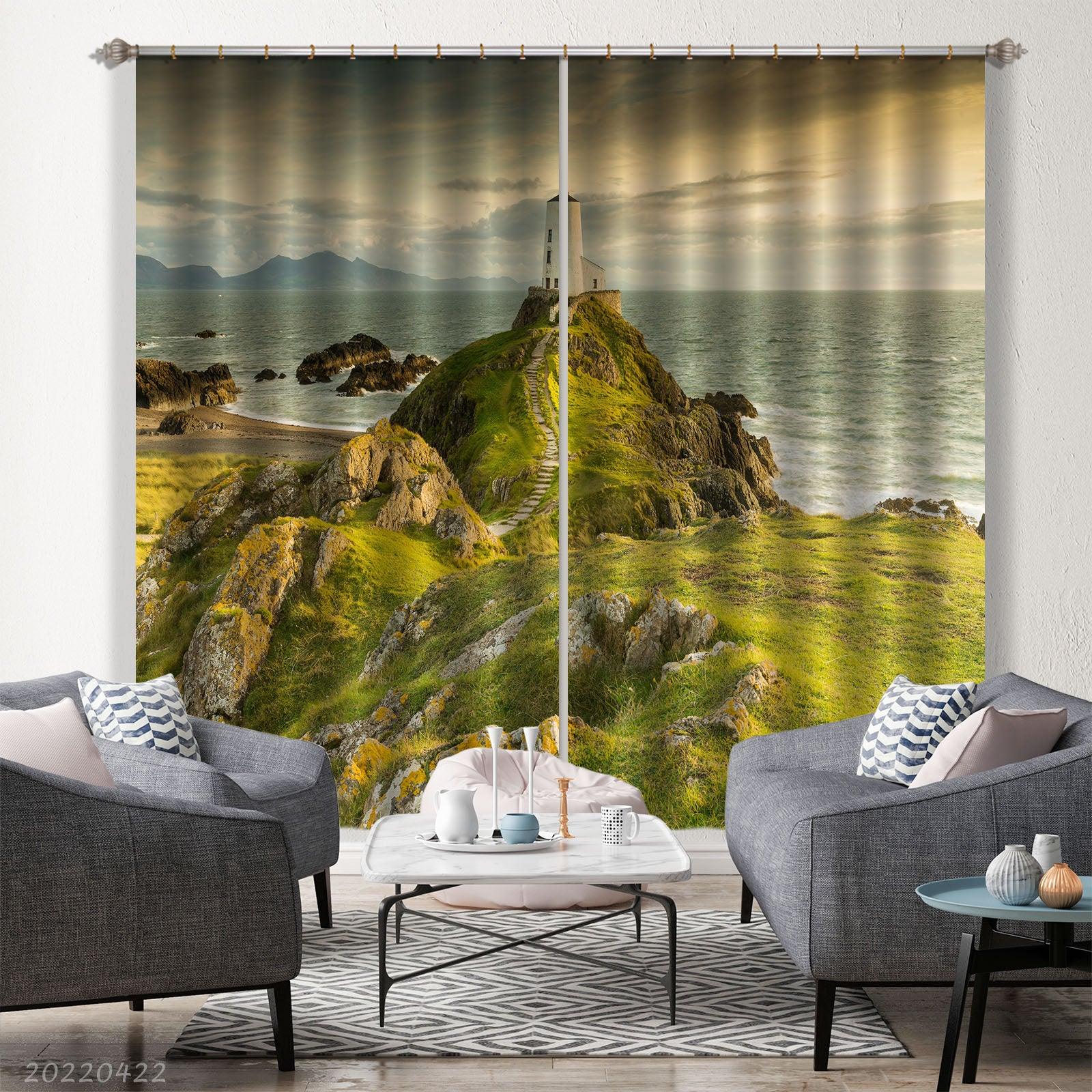 3D Landscape Mountain Lighthouse Ocean Island Curtains and Drapes GD 4247- Jess Art Decoration