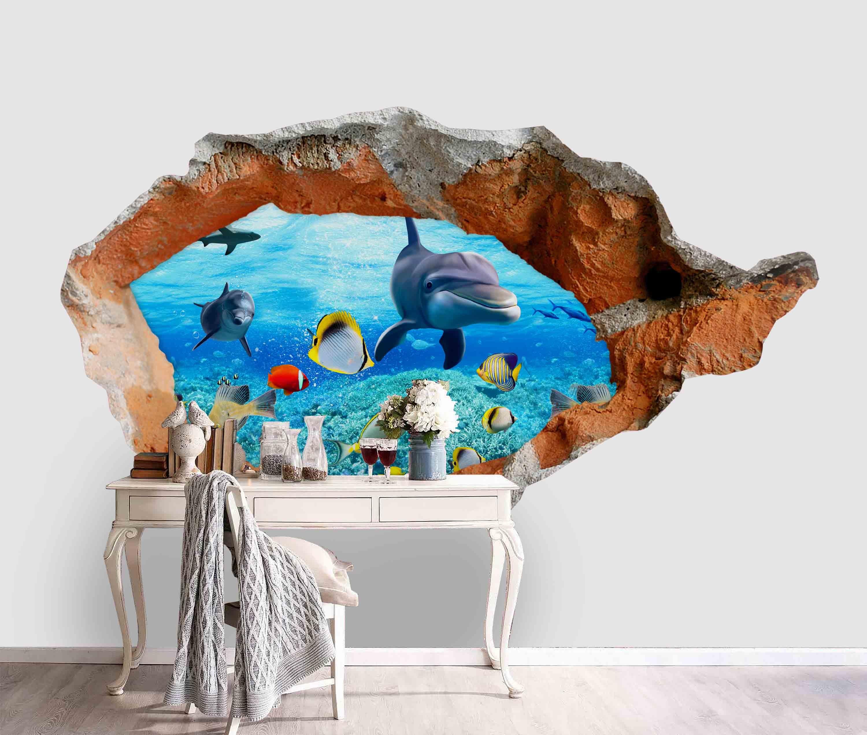 3D Damage Ocean Whale Fish Wall Mural Wallpaper 243- Jess Art Decoration