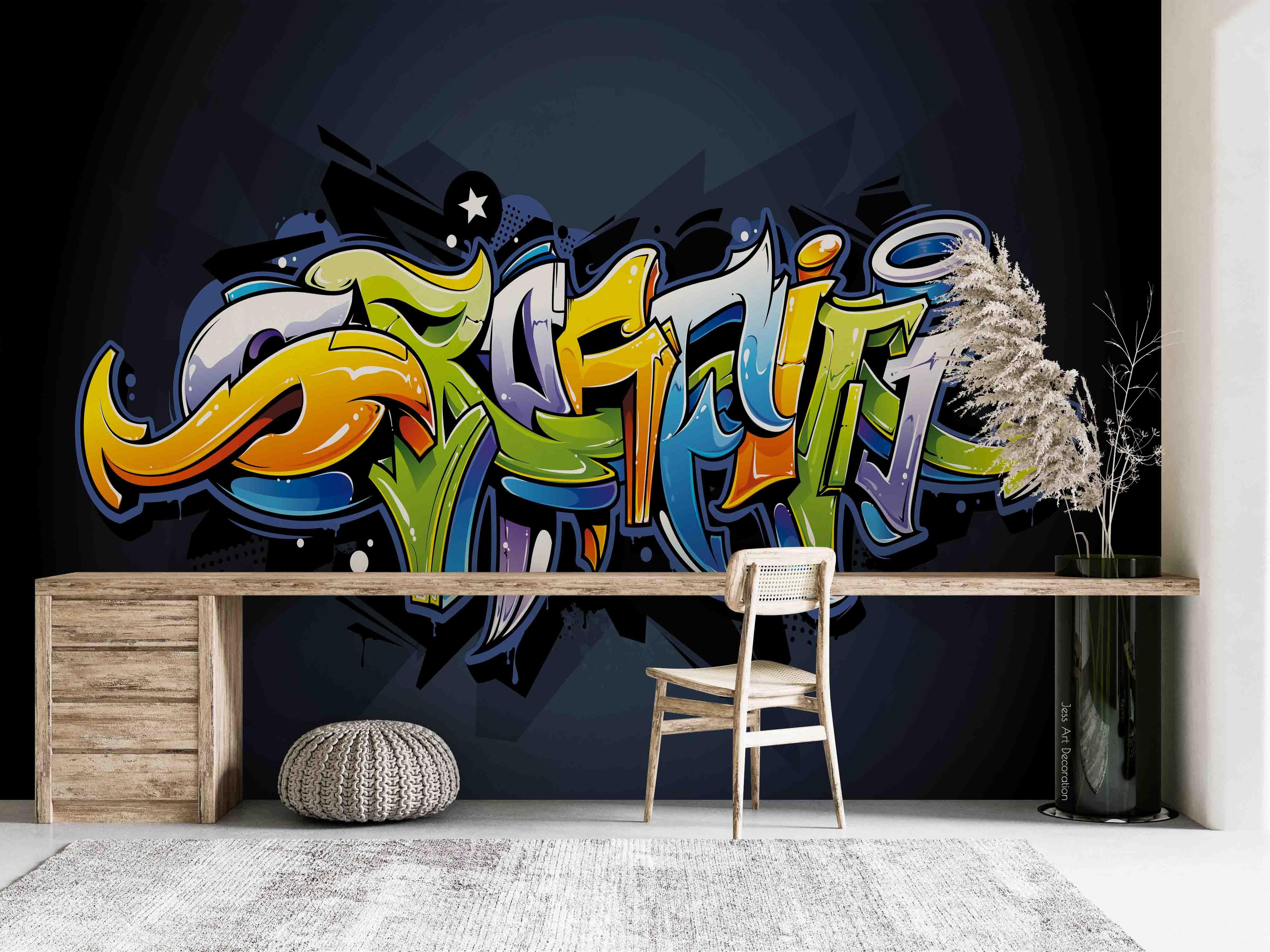 Graffiti Alphabet Pattern Wallpaper typography graffiti wall mural for teen room or studio - view 4