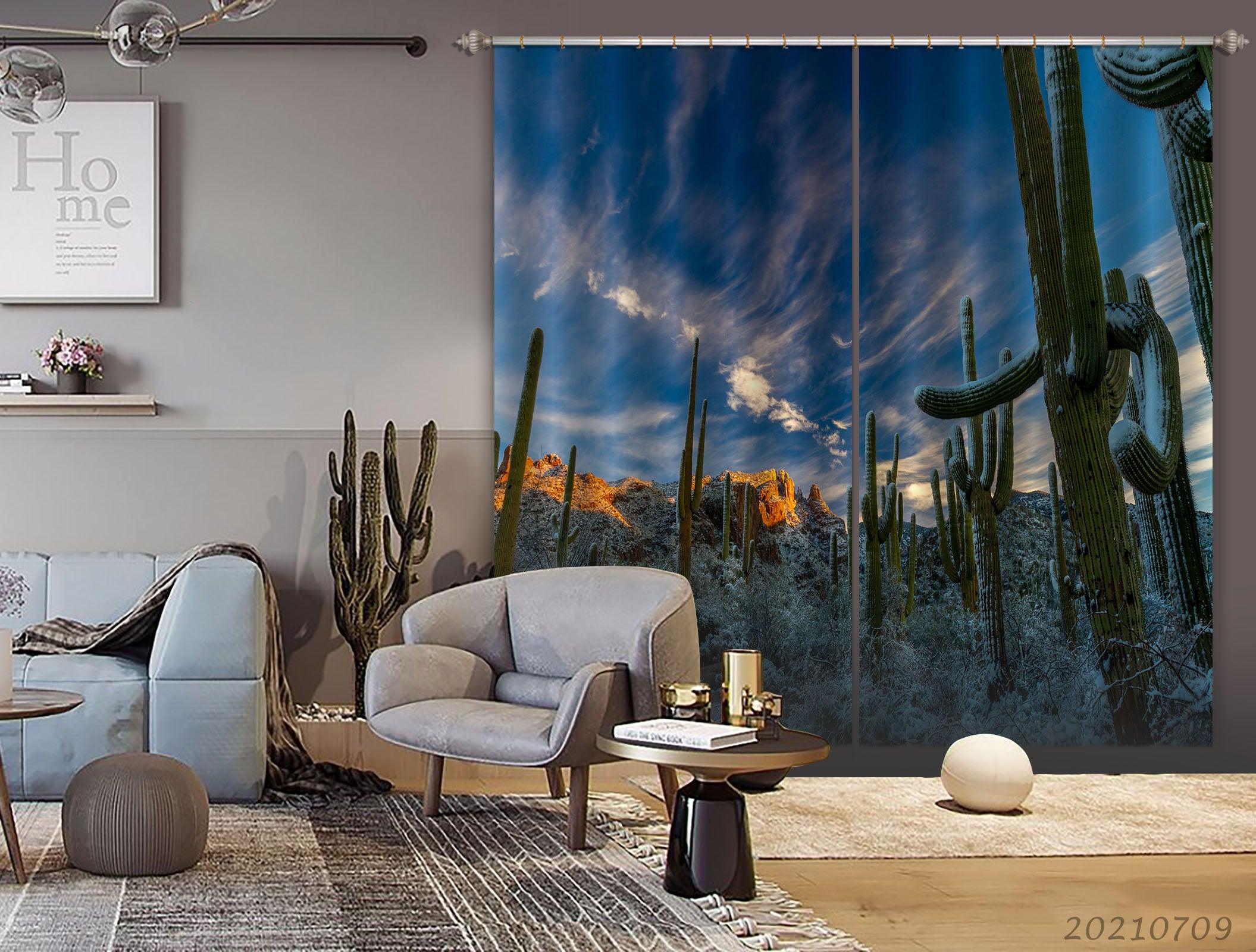 3D Sky Cloud Cactus Curtains and Drapes LQH 37- Jess Art Decoration
