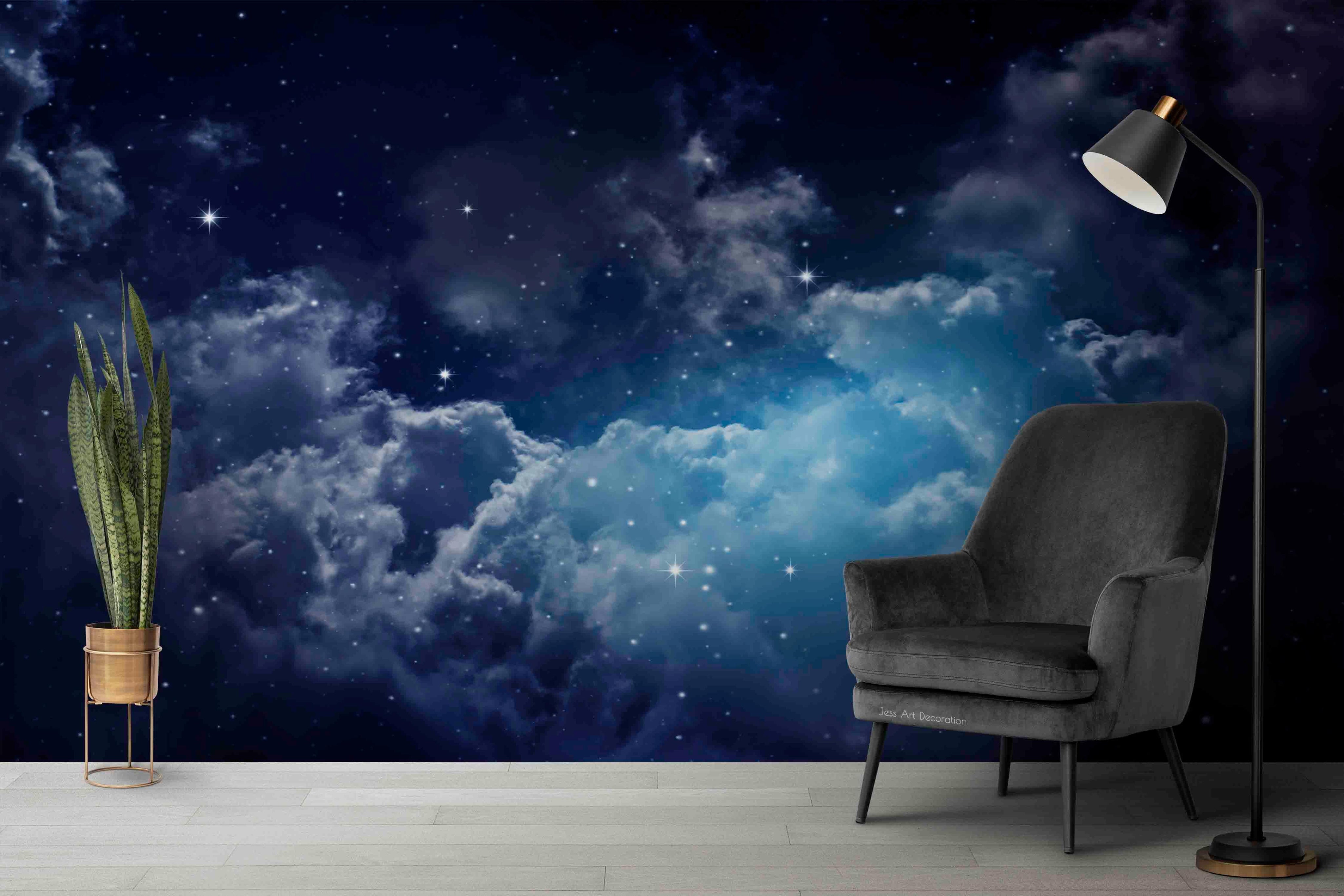 3D Blue Night Sky Star Cloud Wall Mural Wallpaper GD 2980- Jess Art Decoration