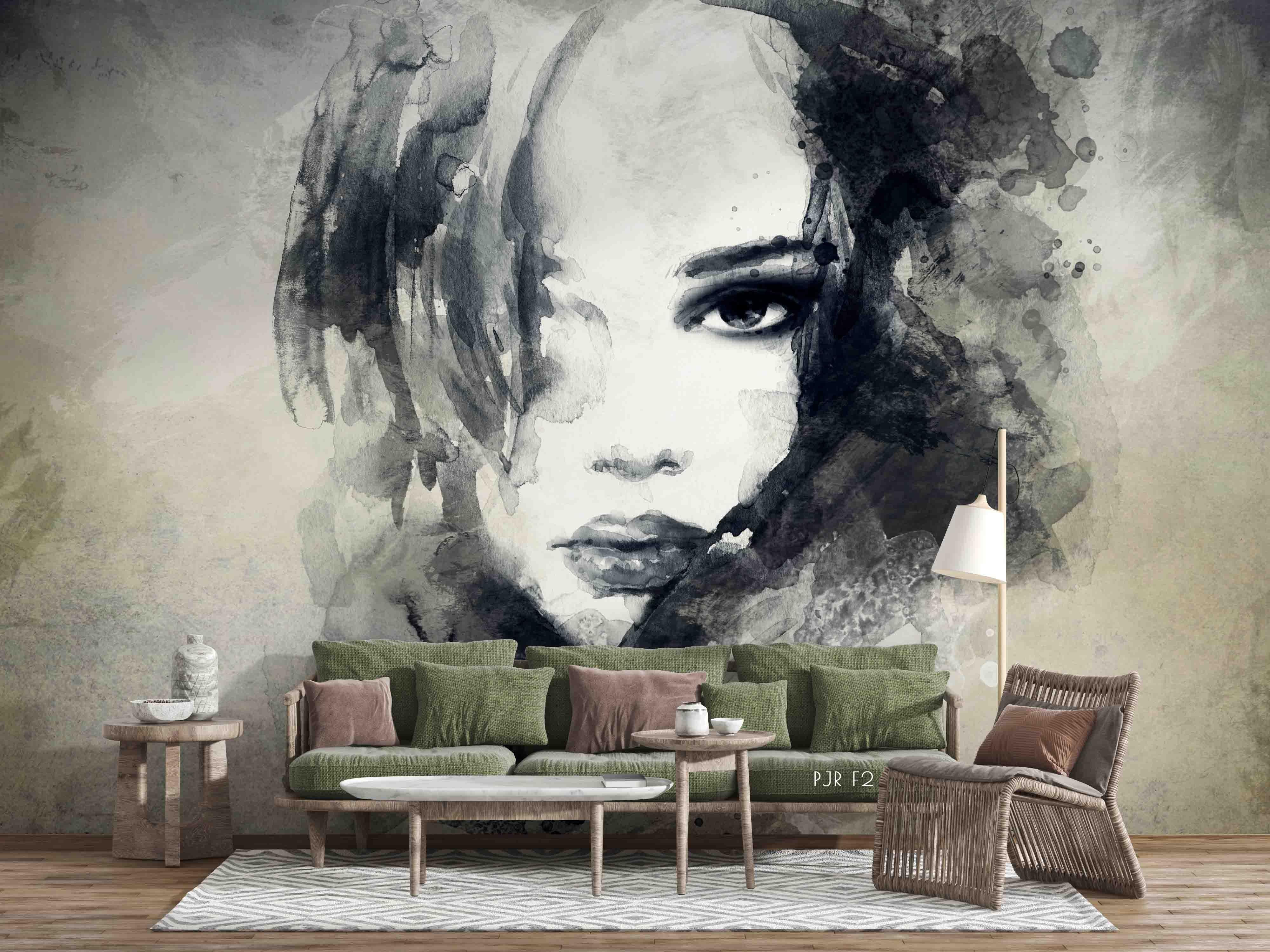 3D Watercolor Woman Portrait soft watercolor woman portrait wall mural wallpaper for bedroom - view 4