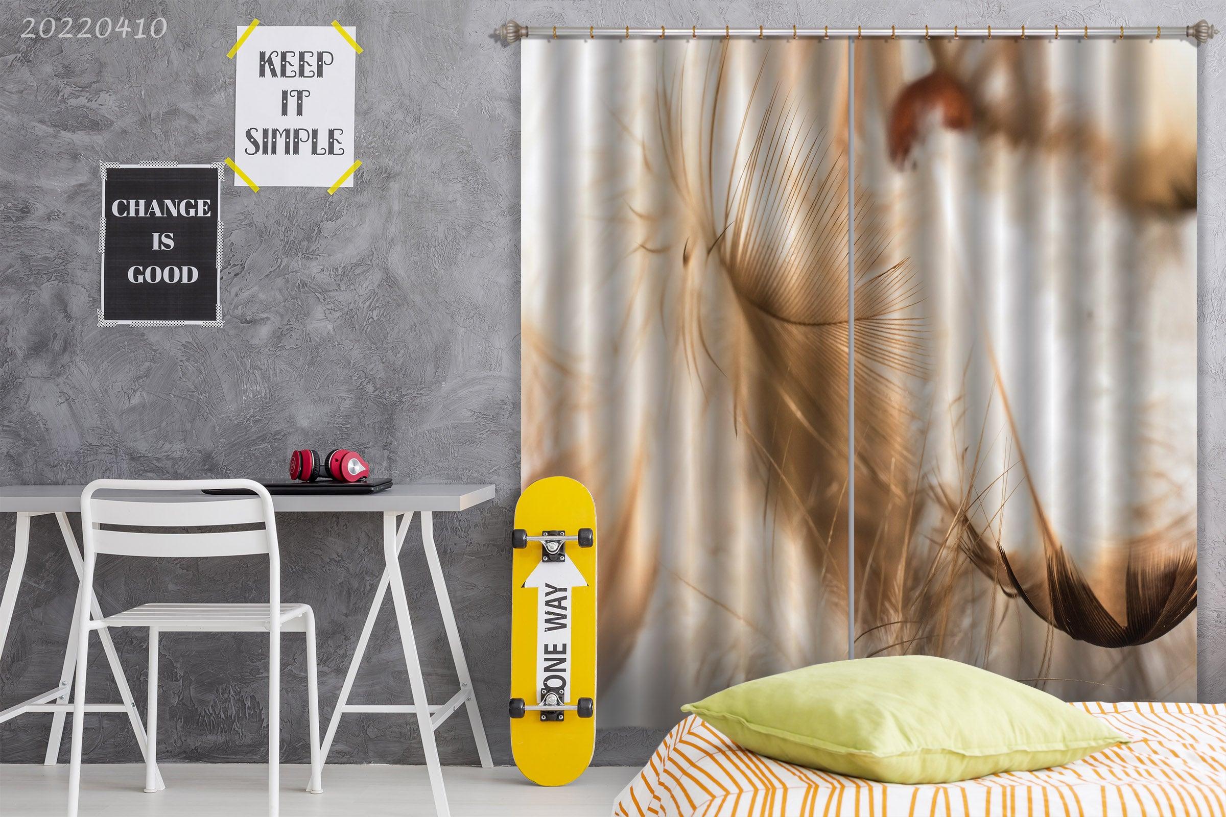 3D Abstract Animal Feather Brown Curtains and Drapes GD 3908- Jess Art Decoration