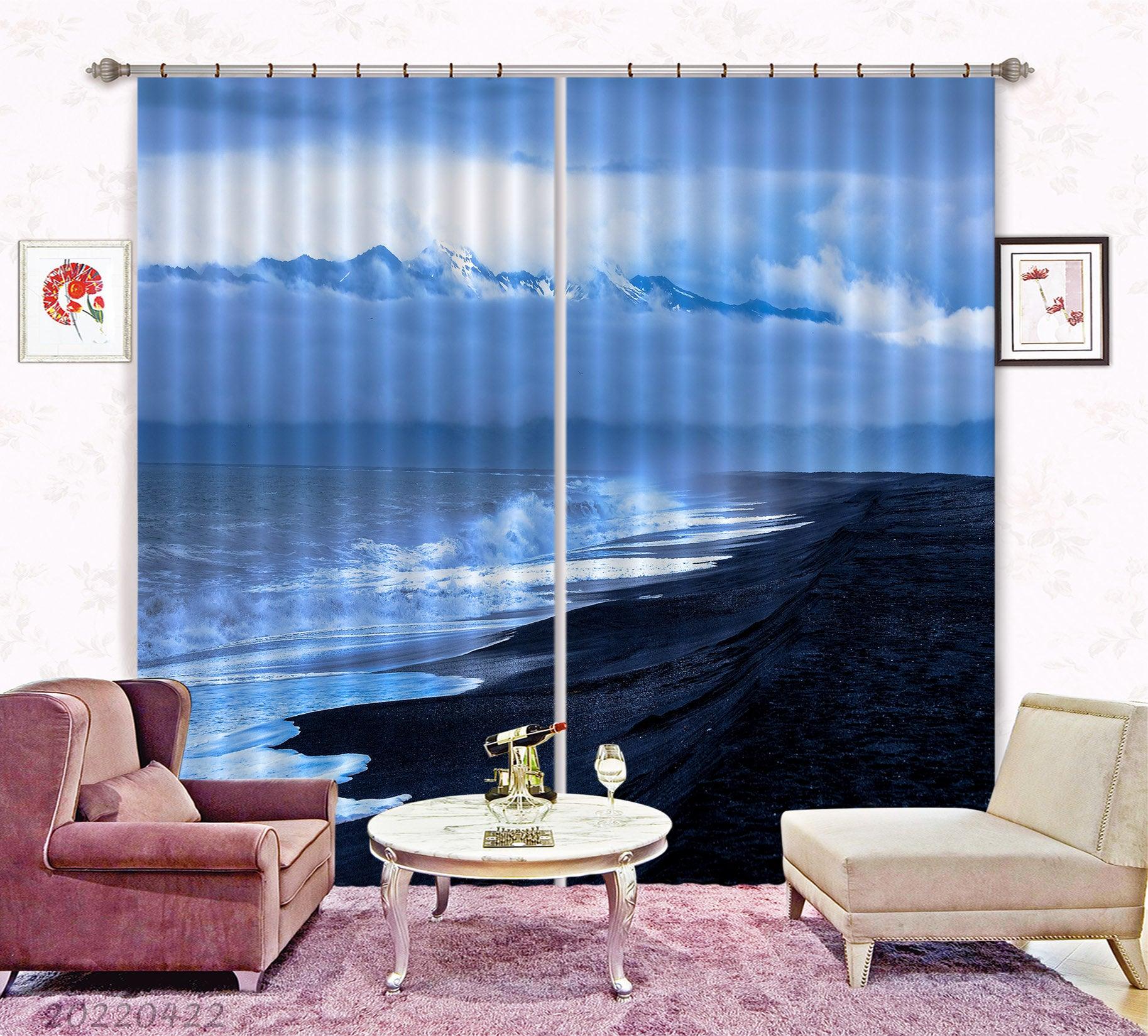 3D Landscape Ocean Wave Coast Cloudy Curtains and Drapes GD 4262- Jess Art Decoration