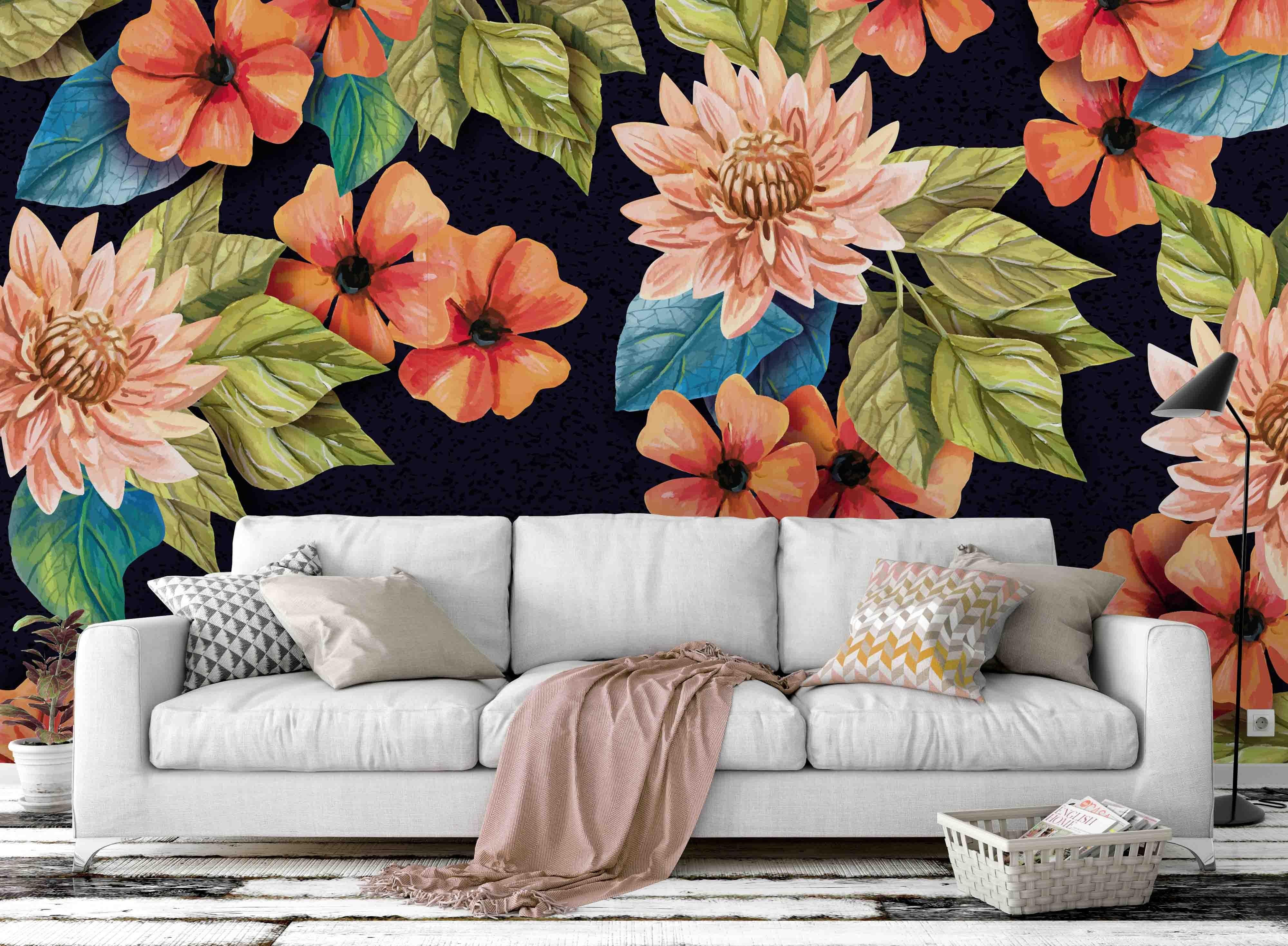 3D orange flowers wall mural wallpaper 17- Jess Art Decoration