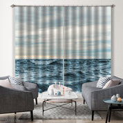 3D Sea Wave Sky Blue Landscape Curtains and Drapes LLL 303- Jess Art Decoration