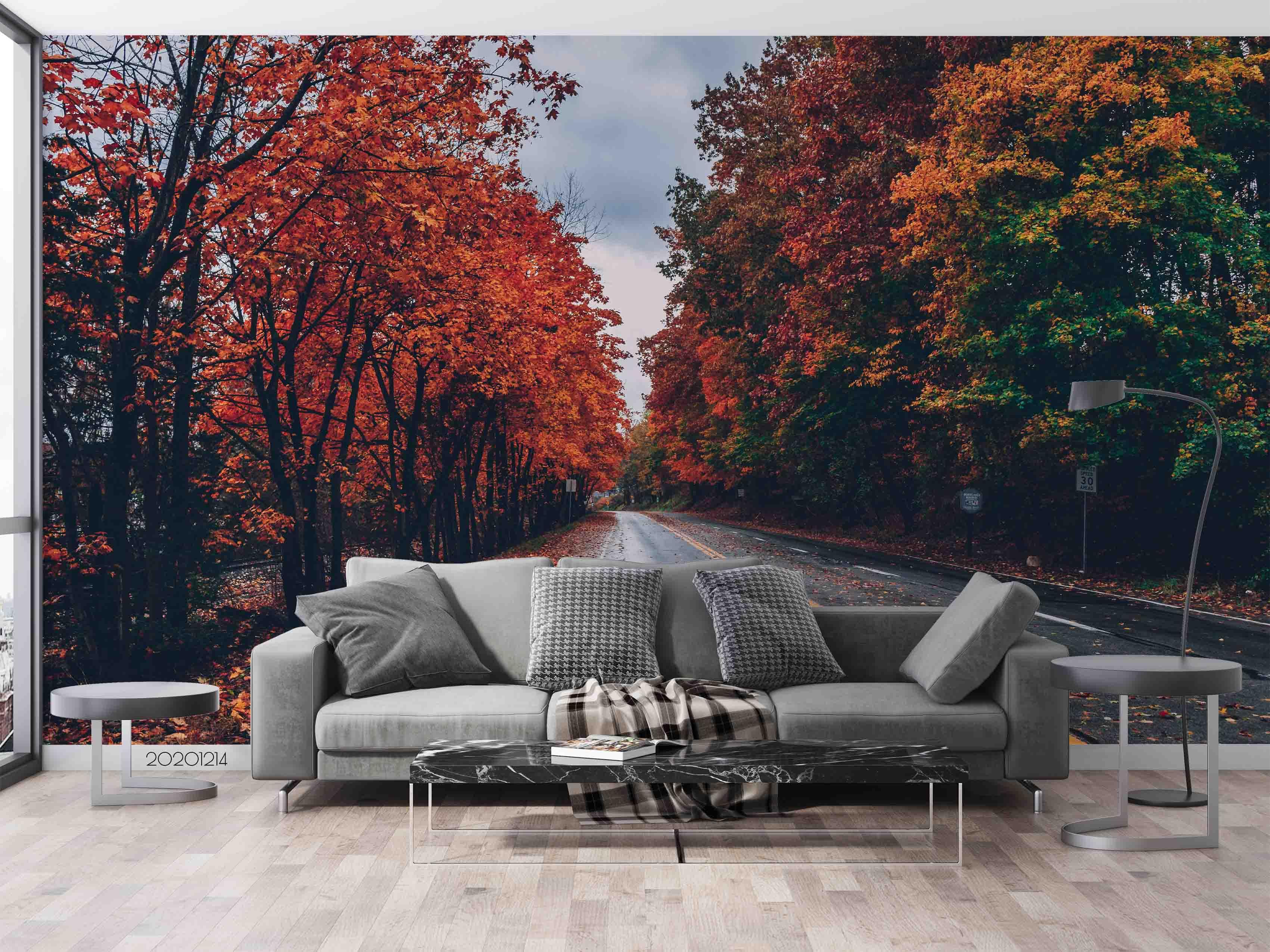 3D Landscape Autumn Maple Leaves Plant Tree Highway Wall Mural Wallpaper LXL- Jess Art Decoration