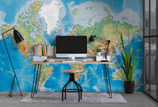 3D Blue World Map Wall Mural Wallpaper LQH 240- Jess Art Decoration