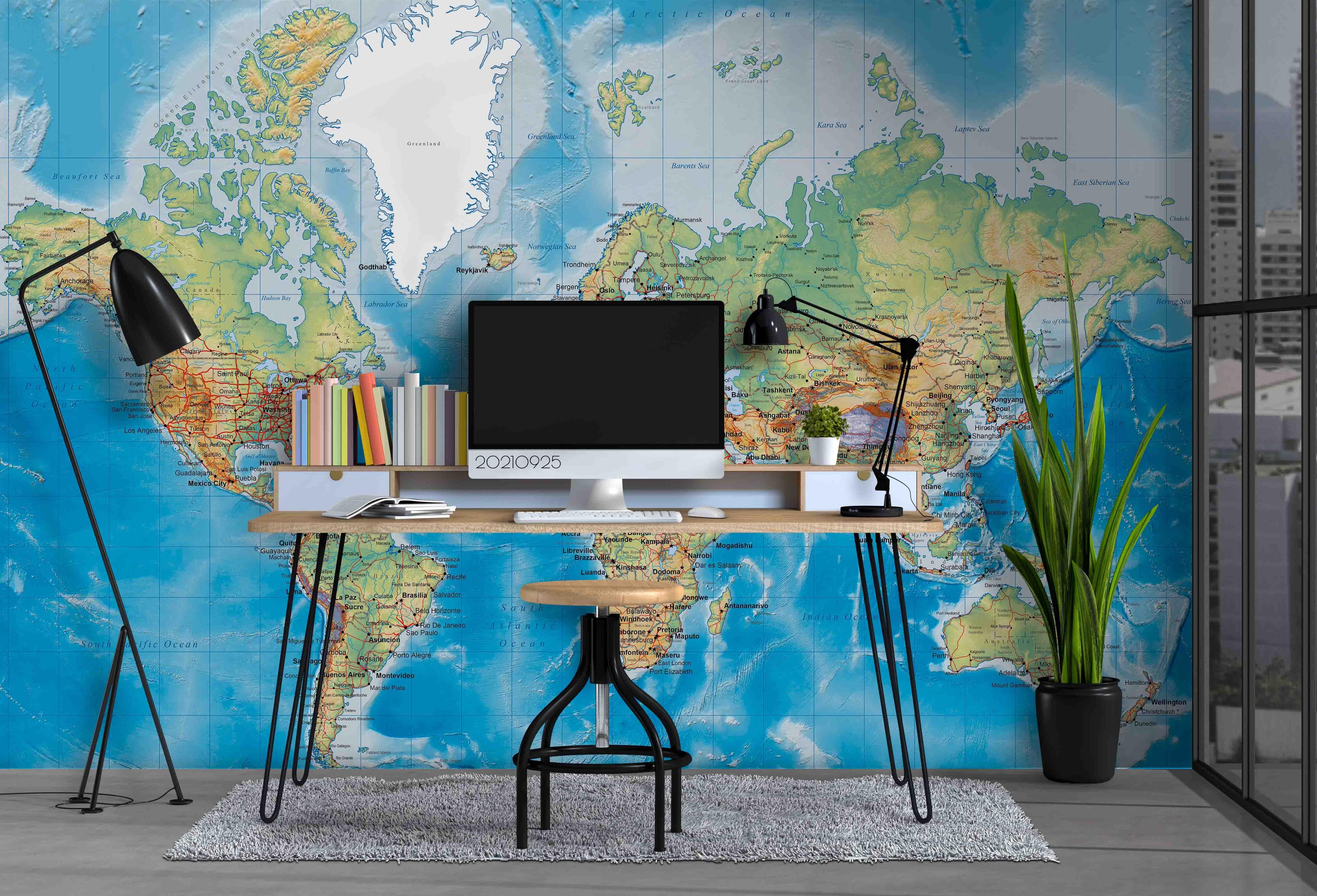 3D Blue World Map Wall Mural Wallpaper LQH 240- Jess Art Decoration