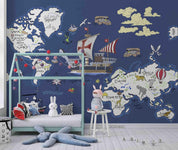 3D Nautical World Map Wall Mural Wallpaper LQH 388- Jess Art Decoration