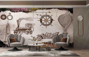 3D European Style Retro Train Car Hot Air Balloon Wall Mural Wallpaper 5080- Jess Art Decoration