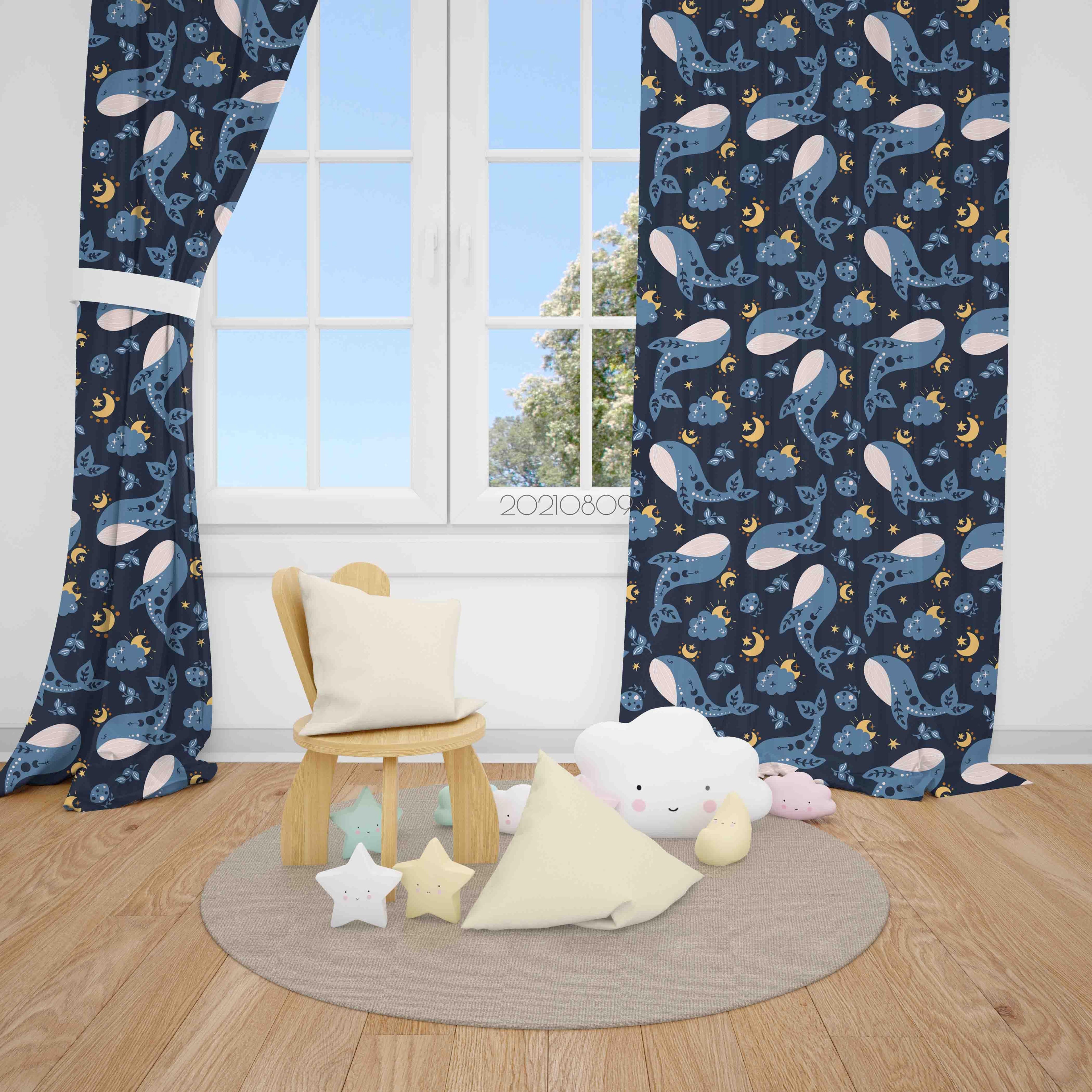 3D Cartoon Animal Whale Kids Curtains and Drapes LQH 20- Jess Art Decoration