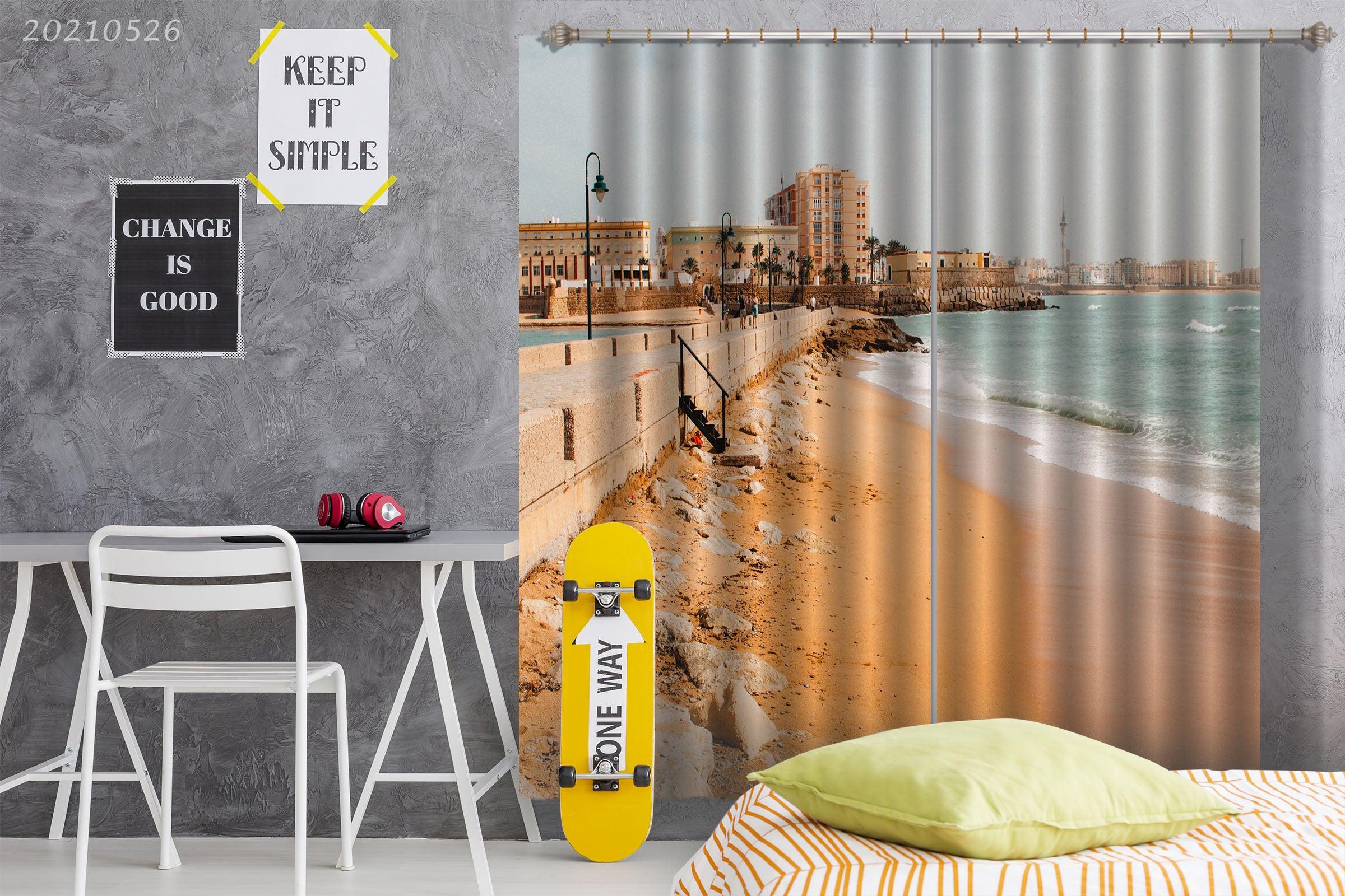 3D City Building Coastal Scenery Curtains and Drapes GD 514- Jess Art Decoration