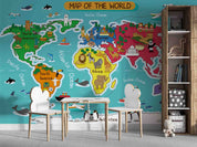3D World Map Cartoon Animal Building Wall Mural Wallpaper GD 36- Jess Art Decoration