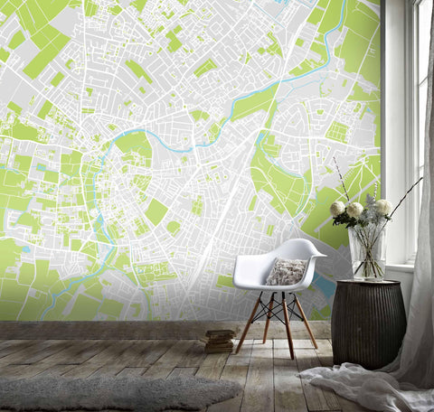 3D Simple Map White Green City Wall Mural Wallpaper 121- Jess Art Decoration