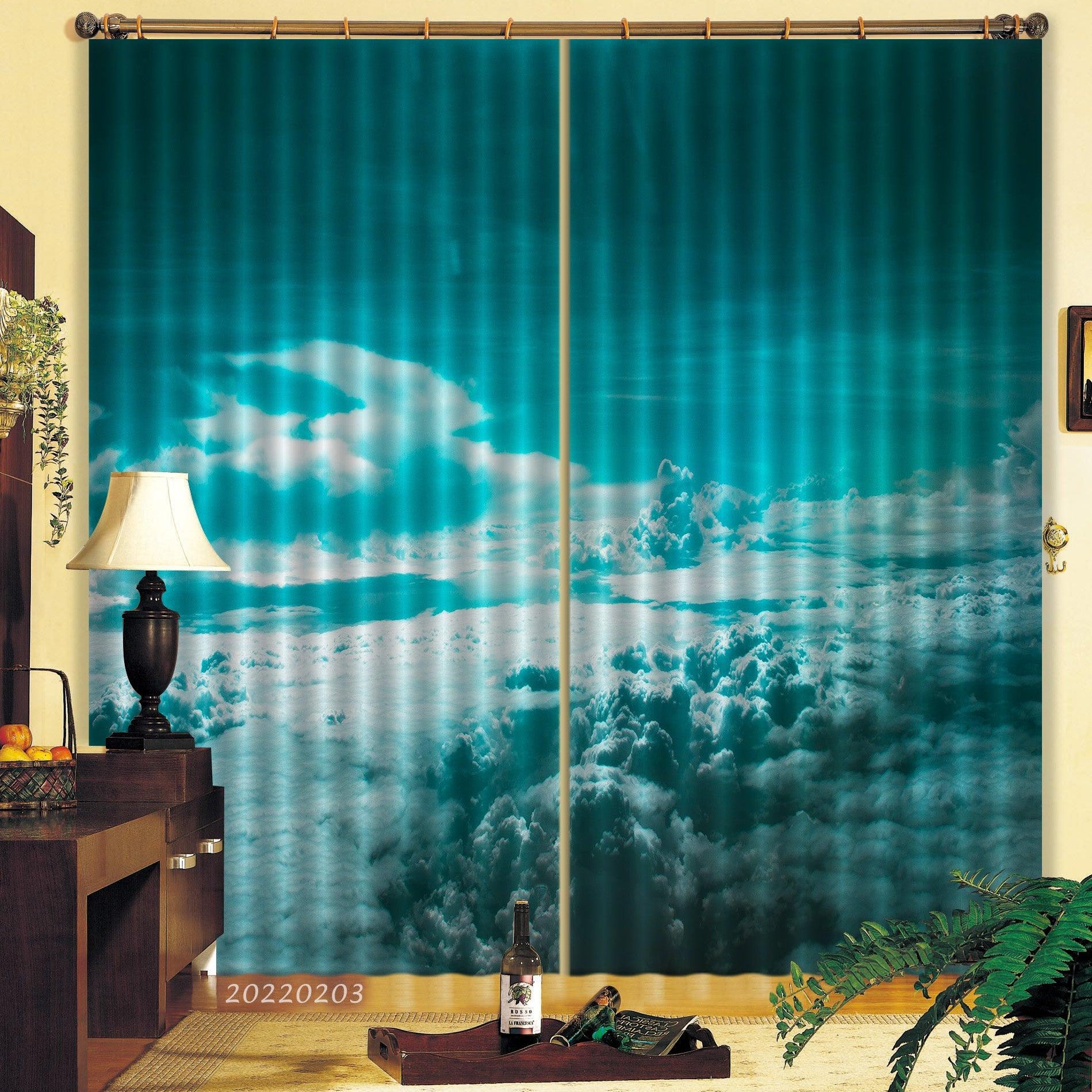 3D Abstract Blue Cumulus Cloud Scene Curtains and Drapes GD 1261- Jess Art Decoration