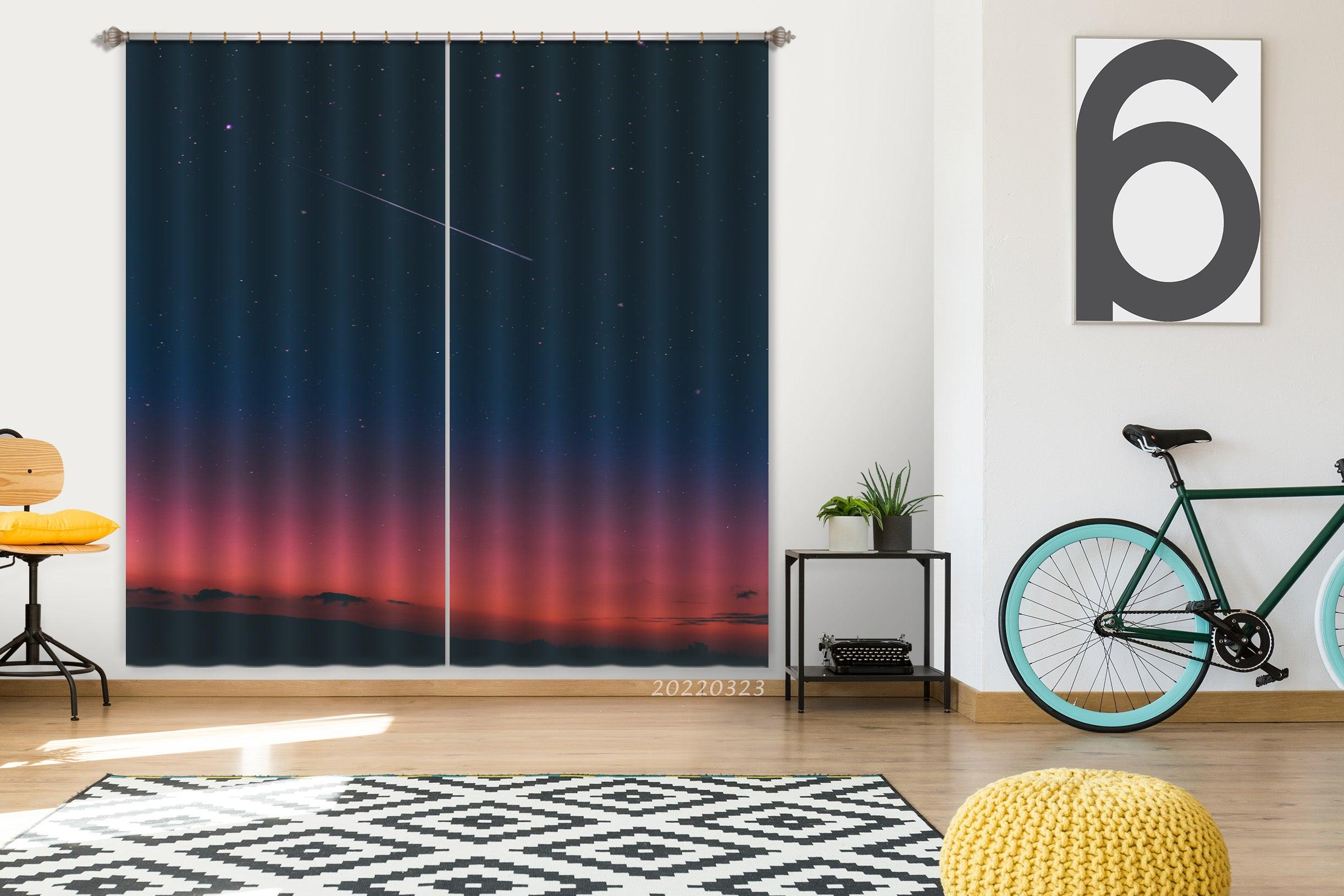 3D Starry Night Orange Evening Landscape Curtains and Drapes GD 2702- Jess Art Decoration