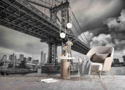 3D City View Building Chain Bridge Water Surface Dark Clouds Wall Mural Wallpaper GD 2461- Jess Art Decoration
