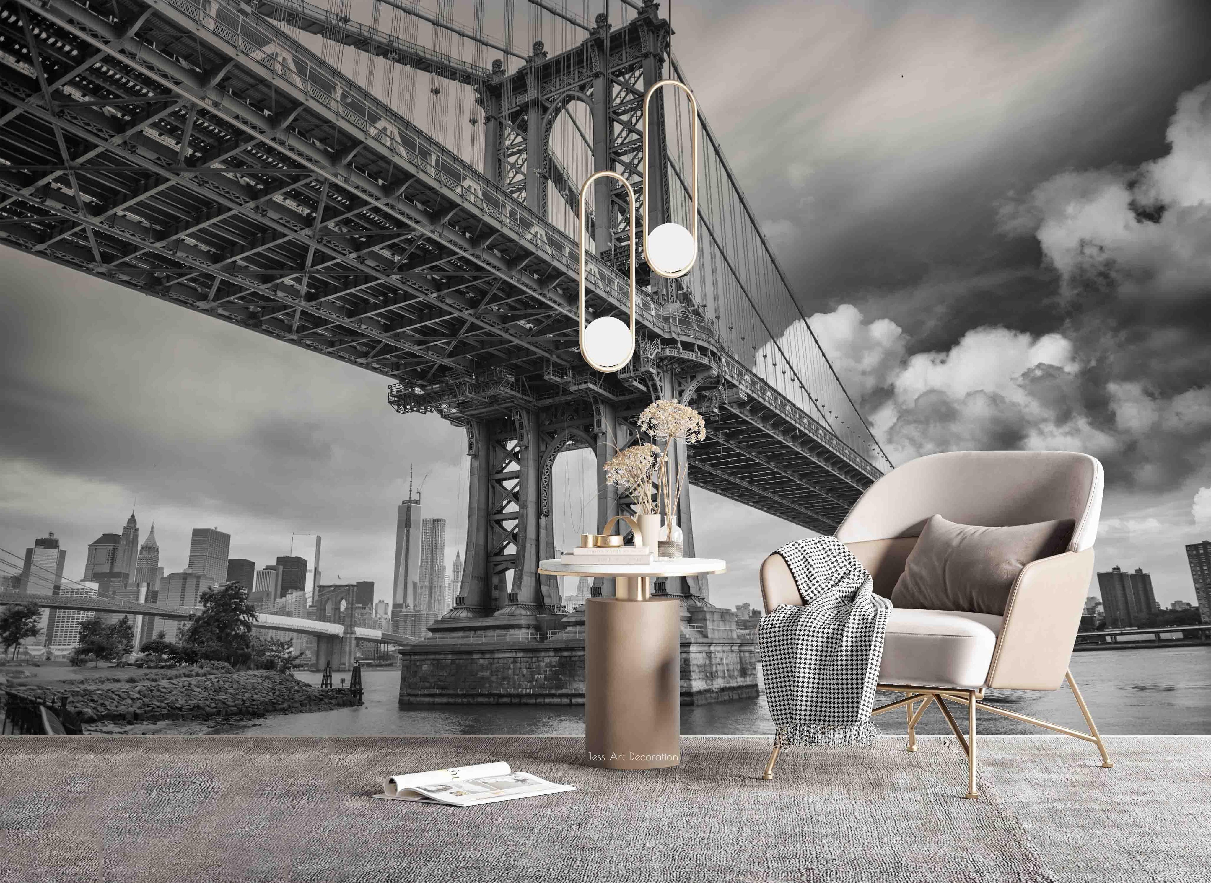 3D City View Building Chain Bridge Water Surface Dark Clouds Wall Mural Wallpaper GD 2461- Jess Art Decoration