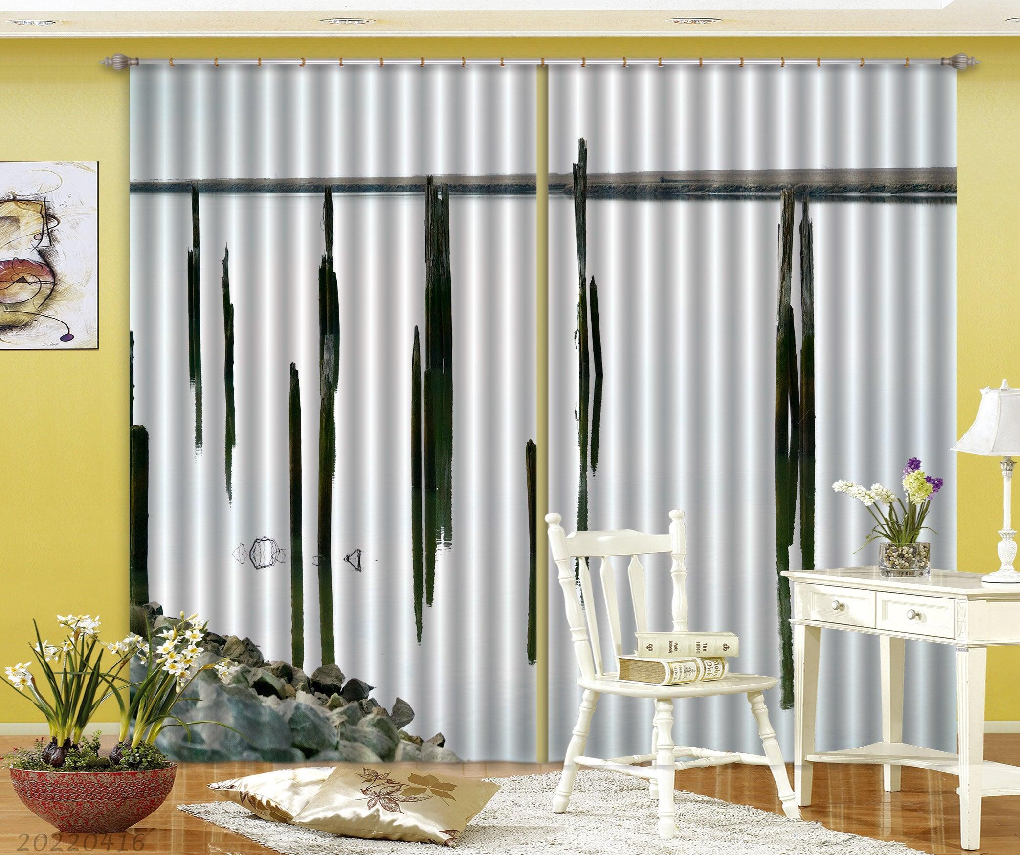 3D Abstract Black Lines White Background Curtains and Drapes GD 4360- Jess Art Decoration