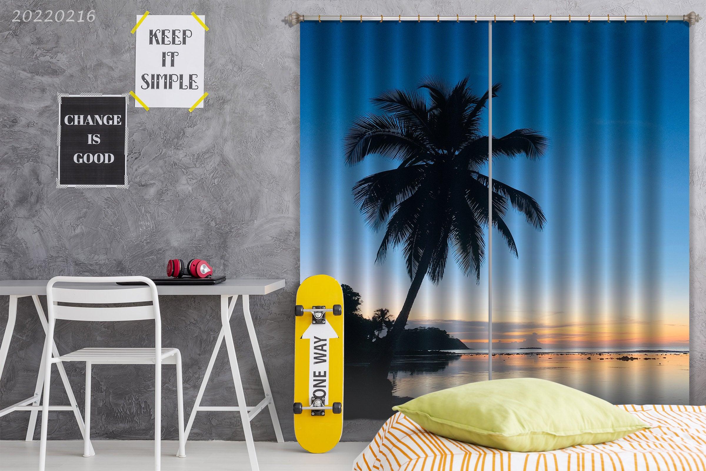 3D Coconut Tree Sea Sunrise Scenery Curtains and Drapes GD 2107- Jess Art Decoration