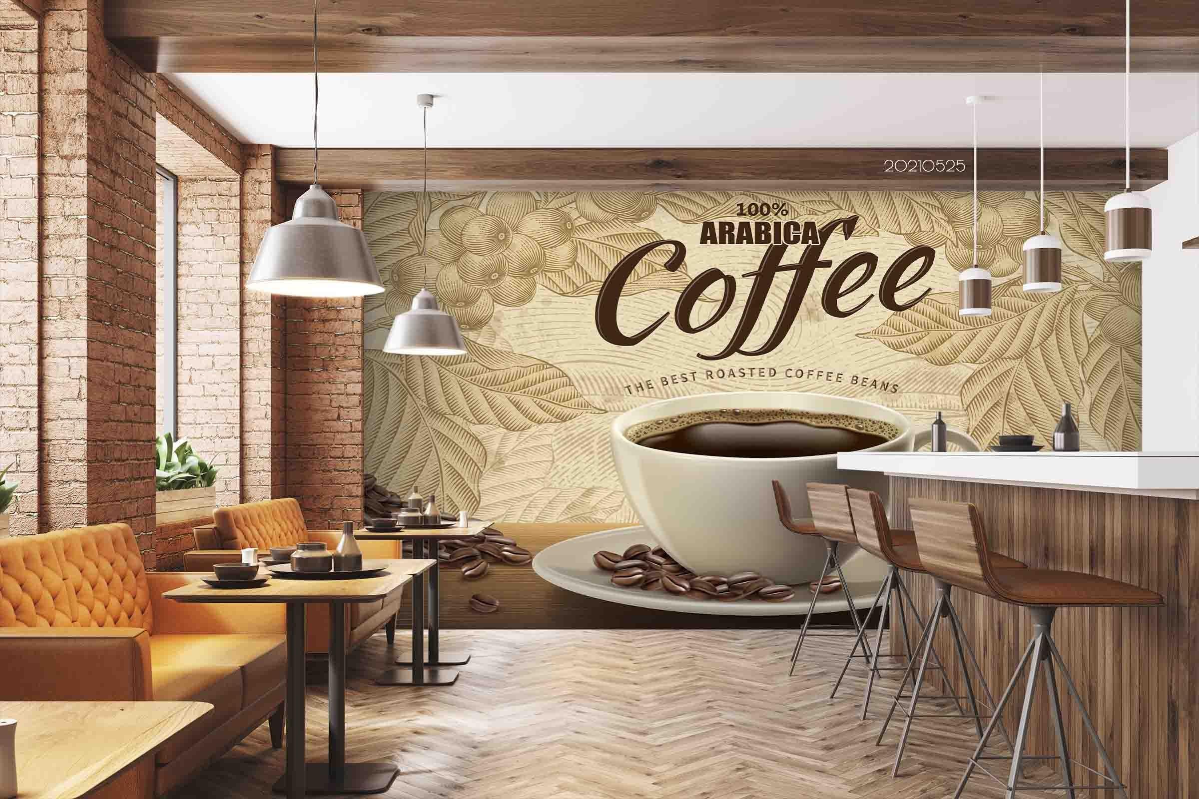 3D White Cup Letters Coffee Tropical Palm Mural Wallpaper SWW9- Jess Art Decoration
